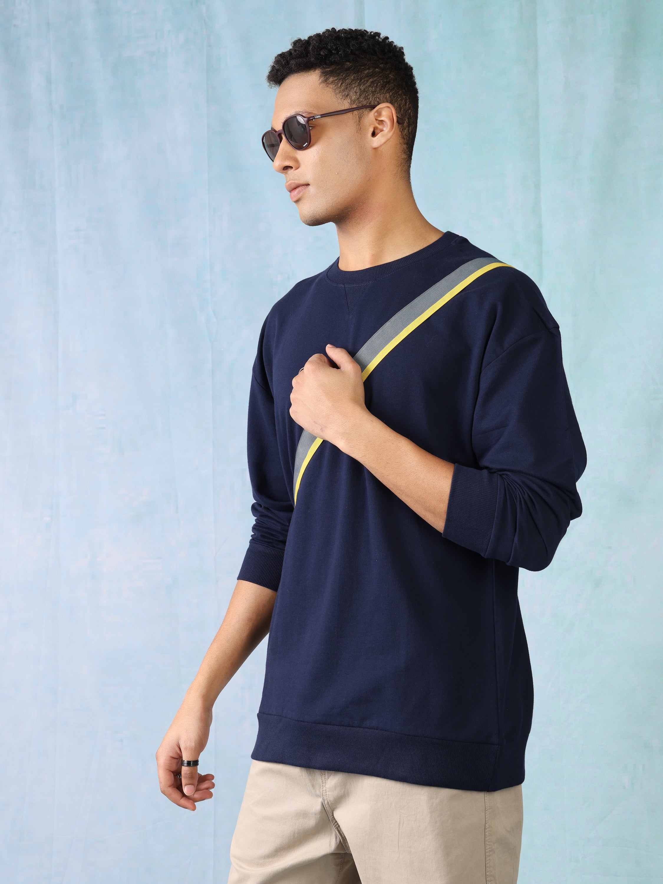 Men Navy Oversized Crew neck sweatshirt