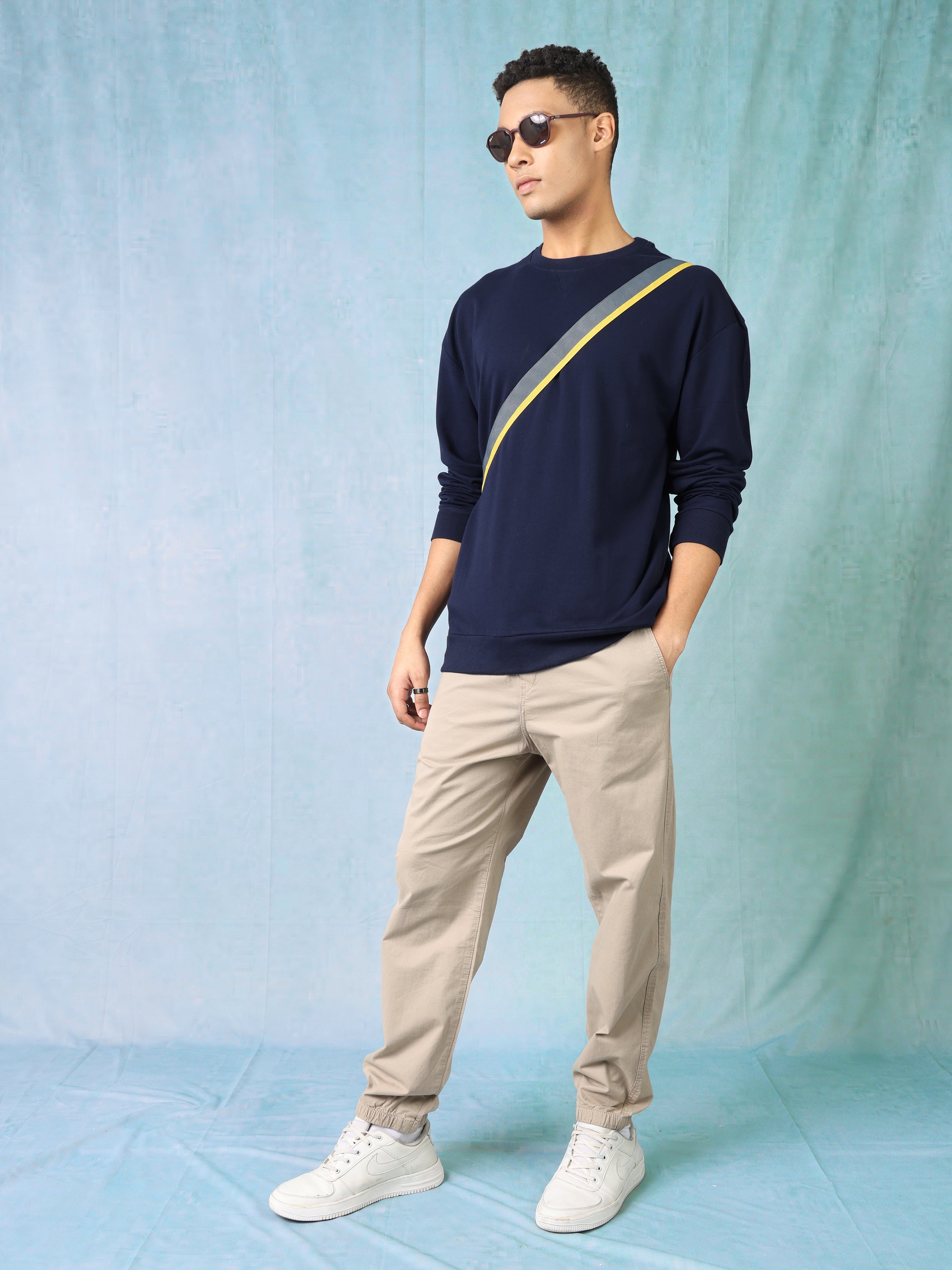 Men Navy Oversized Crew neck sweatshirt