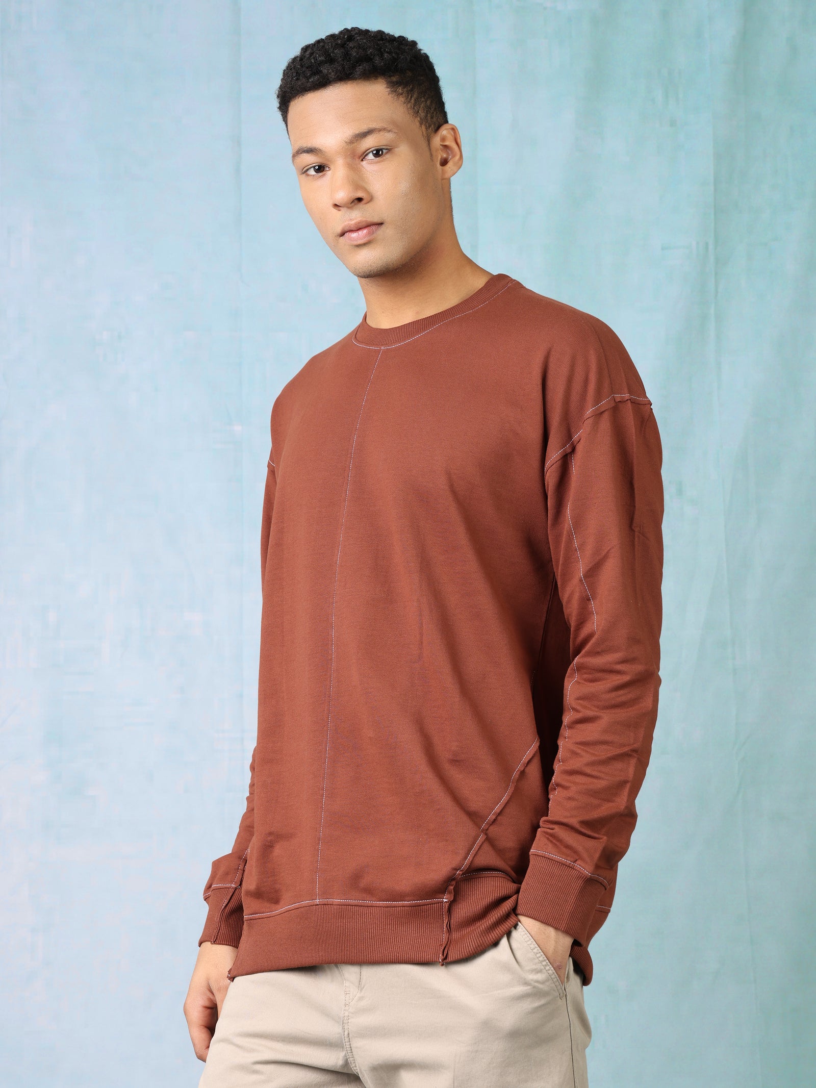 Men Brown Oversized Sweatshirt