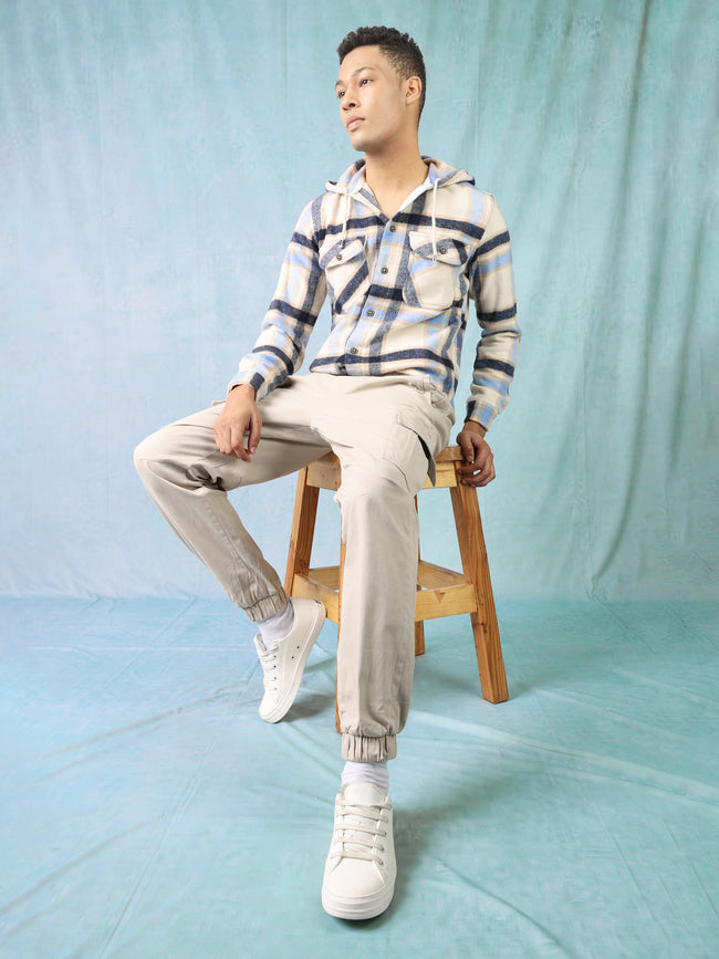 Men Light Beige Mid Rise Cargo Pants