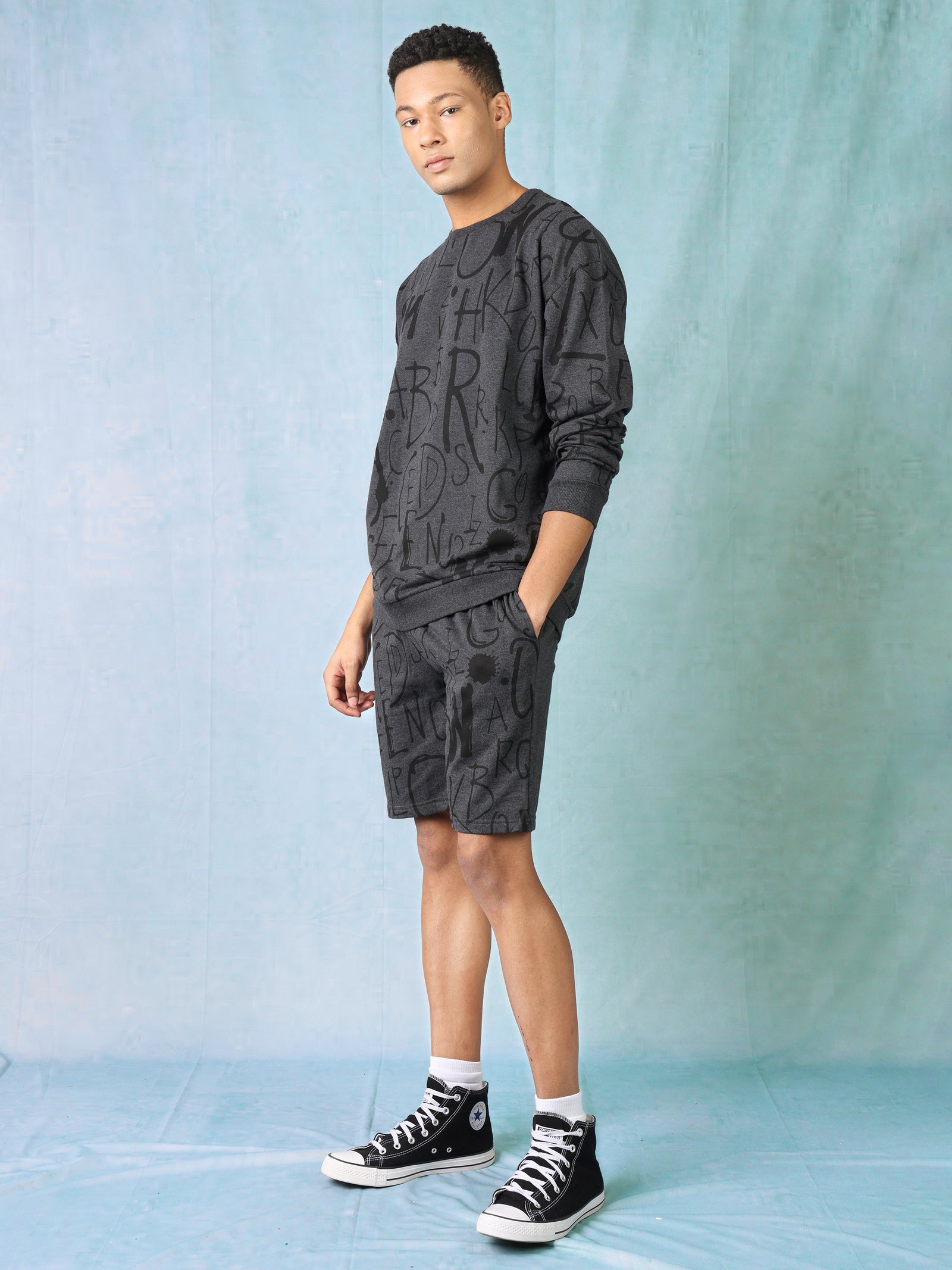 Men Charcoal Melange Oversized Co-ord set