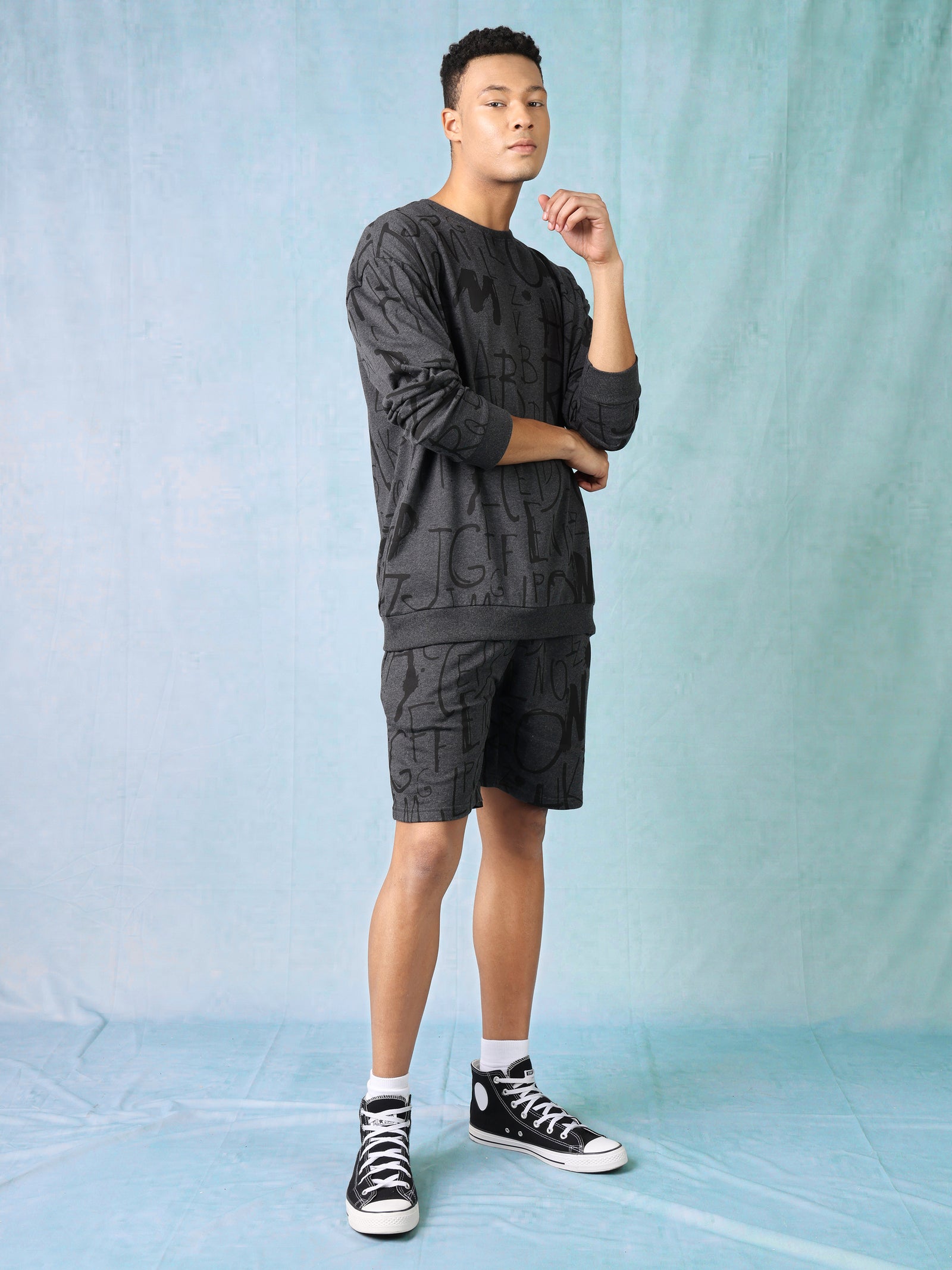 Men Charcoal Melange Oversized Co-ord set