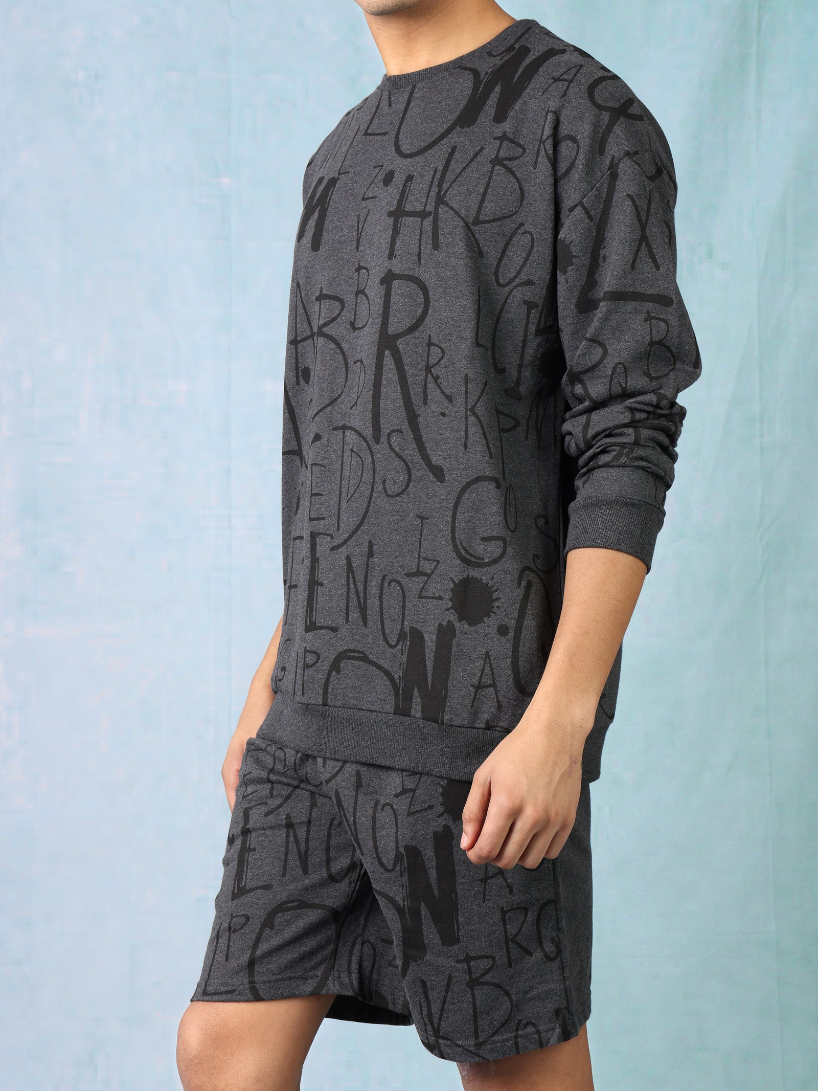 Men Charcoal Melange Oversized Co-ord set