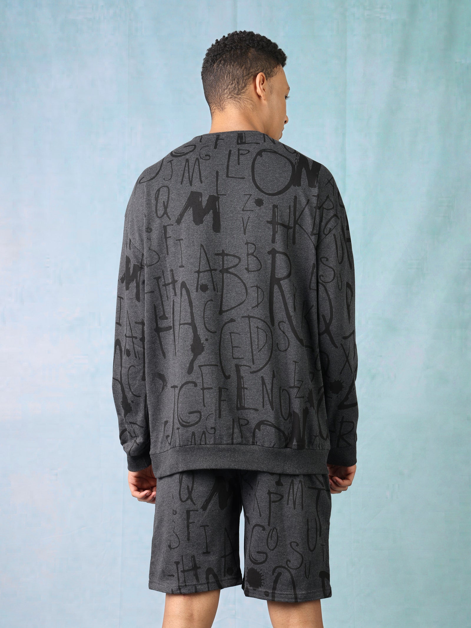 Men Charcoal Melange Oversized Co-ord set