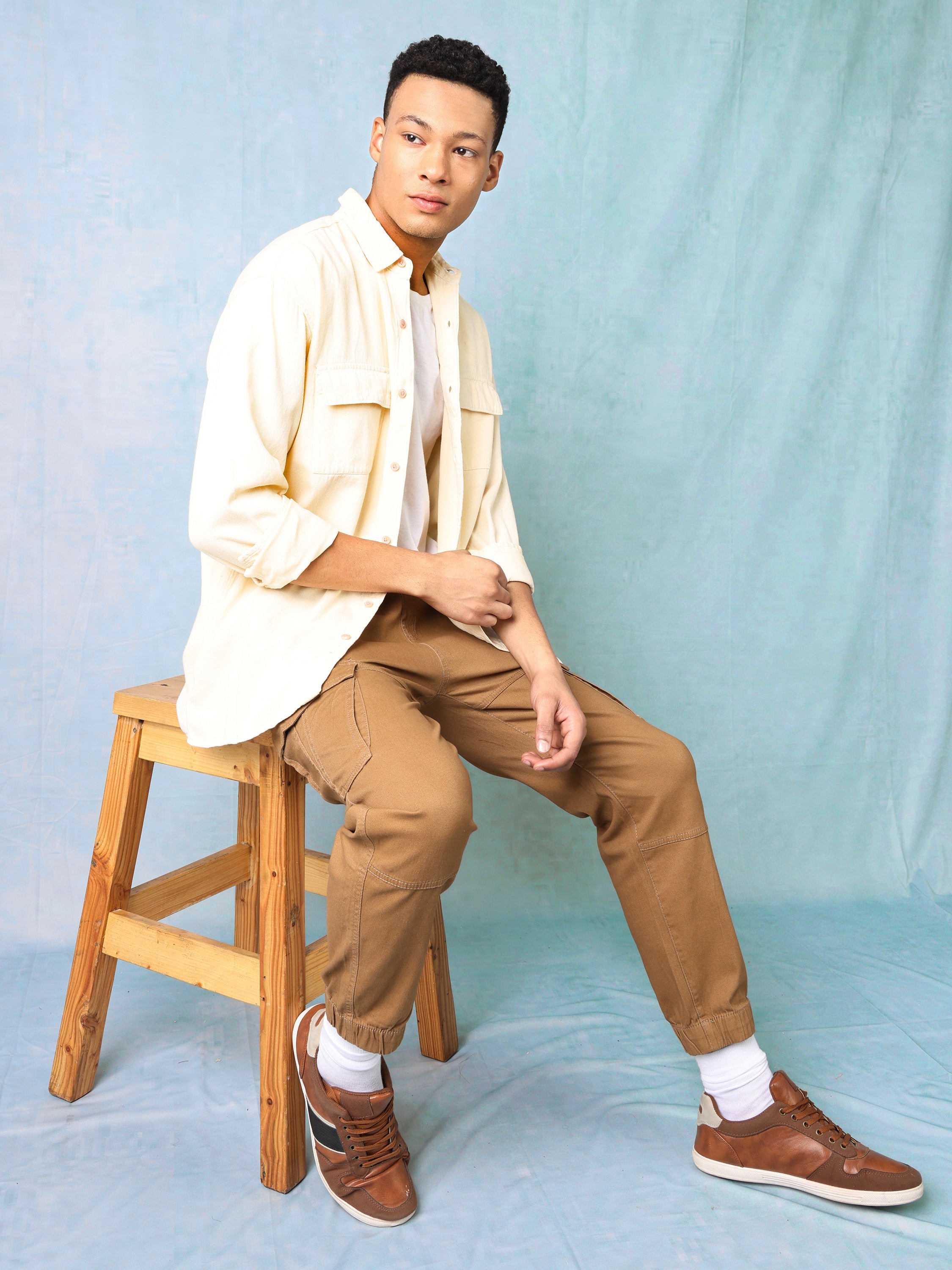 Men Cream Oversized Shirt