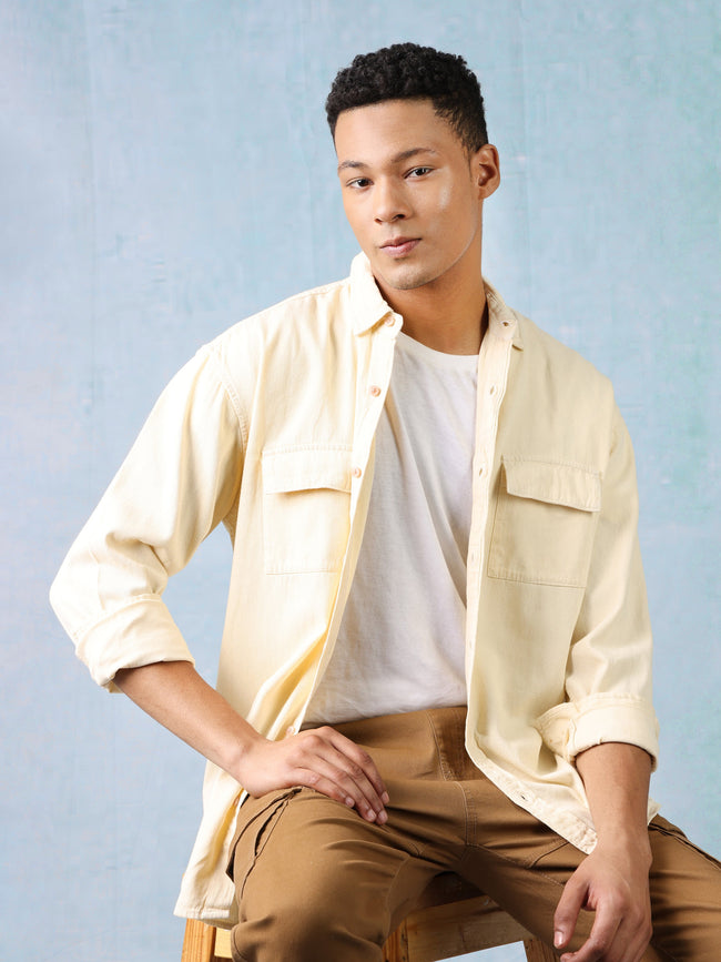 Men Cream Oversized Shirt