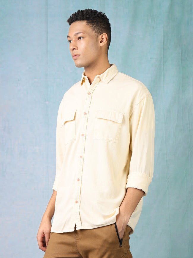 Men Cream Oversized Shirt