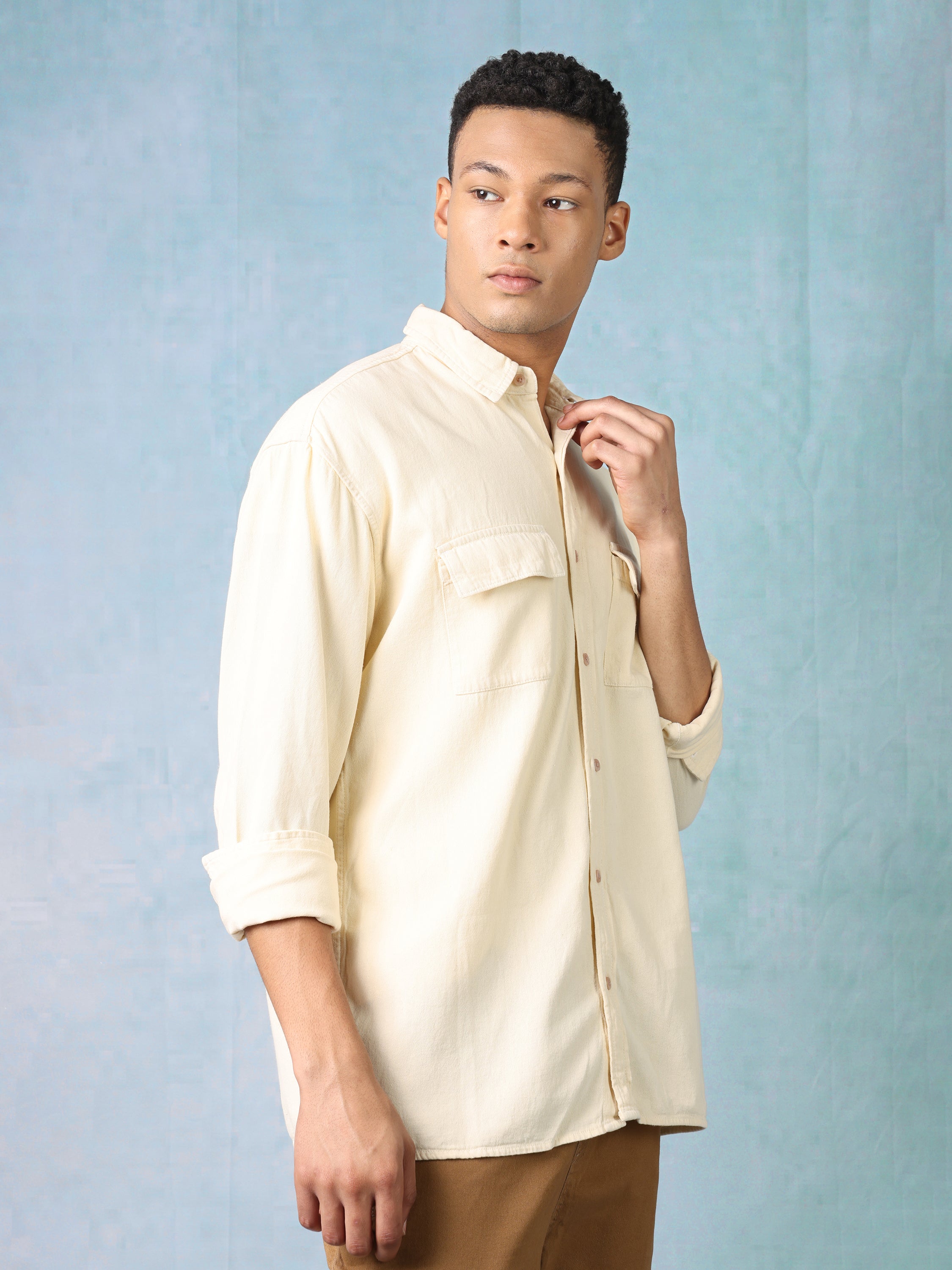 Men Cream Oversized Shirt