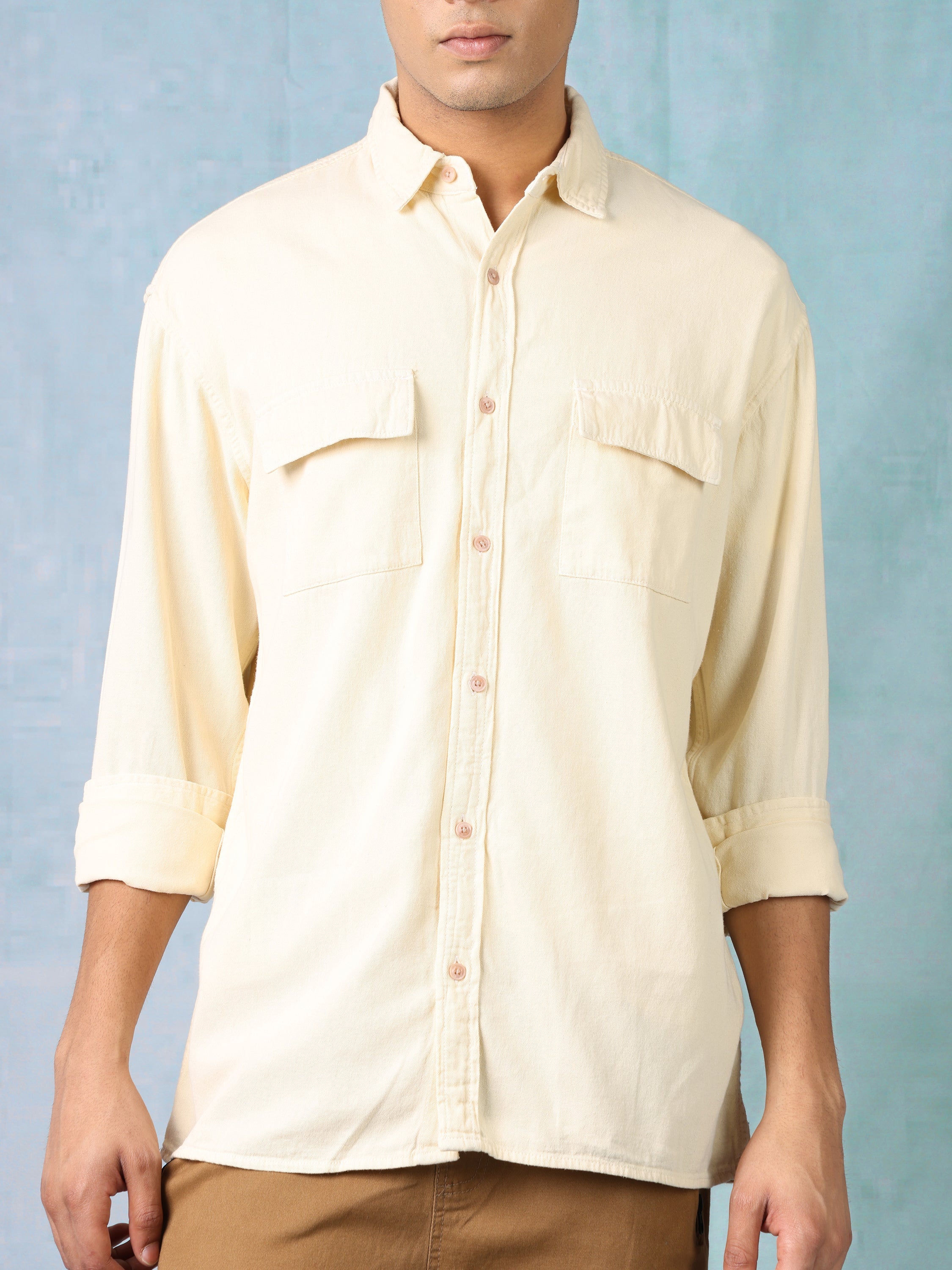 Men Cream Oversized Shirt