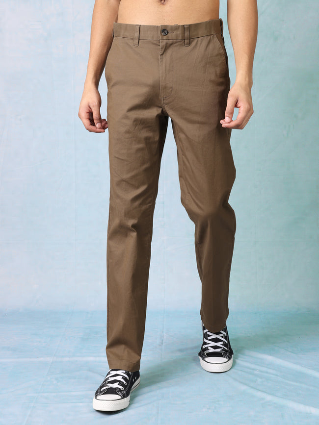 Men Brown Mid Rise Trouser