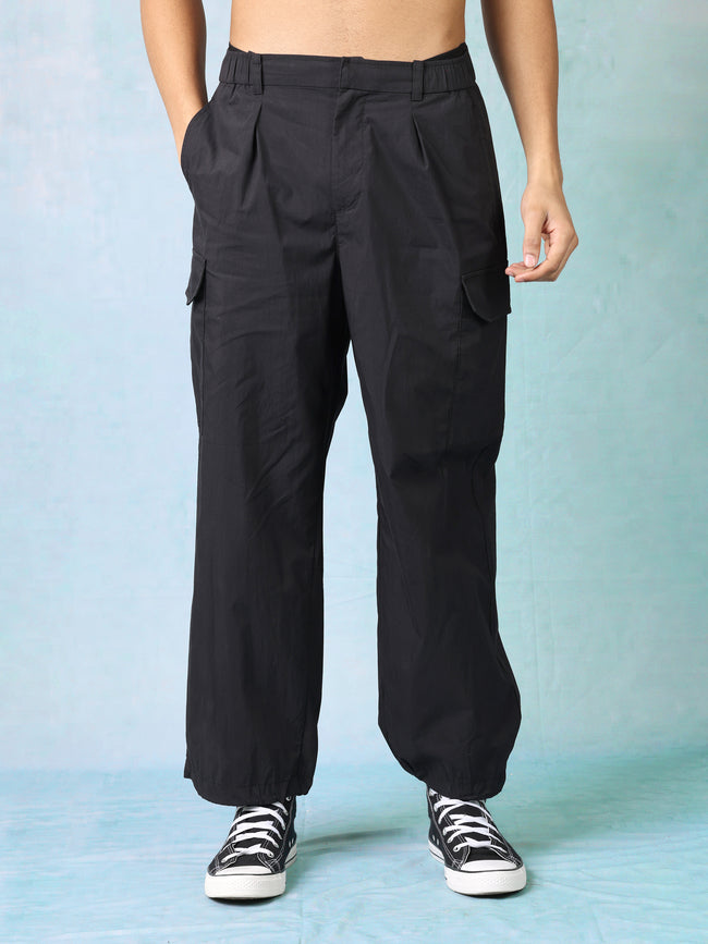 Men Black Baggy Fit Cargo Pants