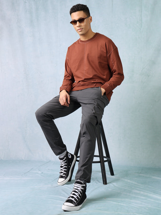 Men Dark Grey Parachute Cargo Pants