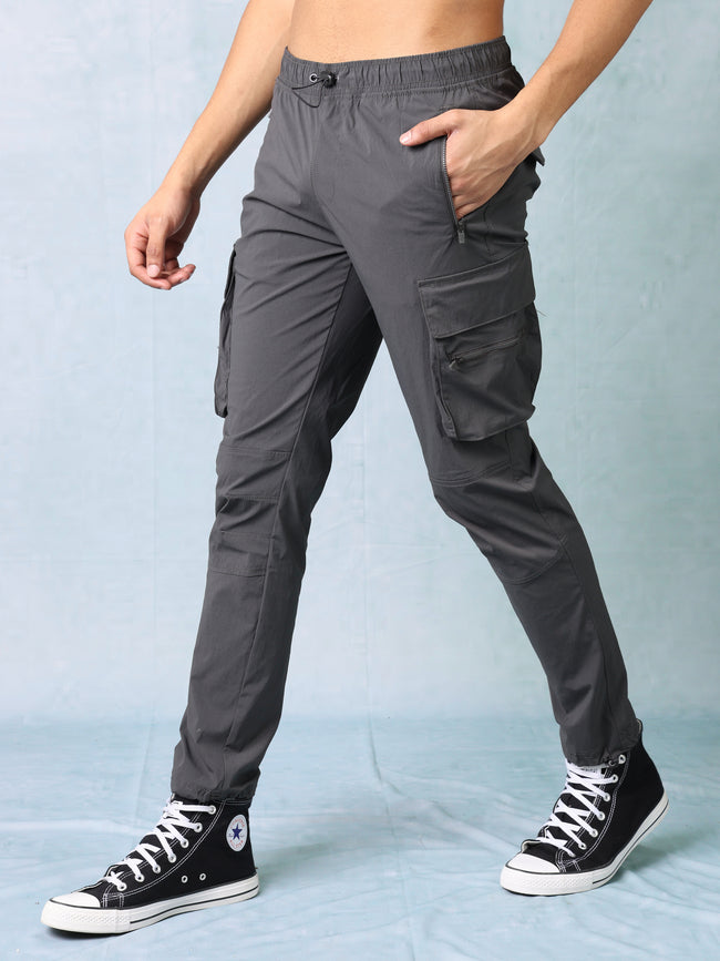 Men Dark Grey Parachute Cargo Pants