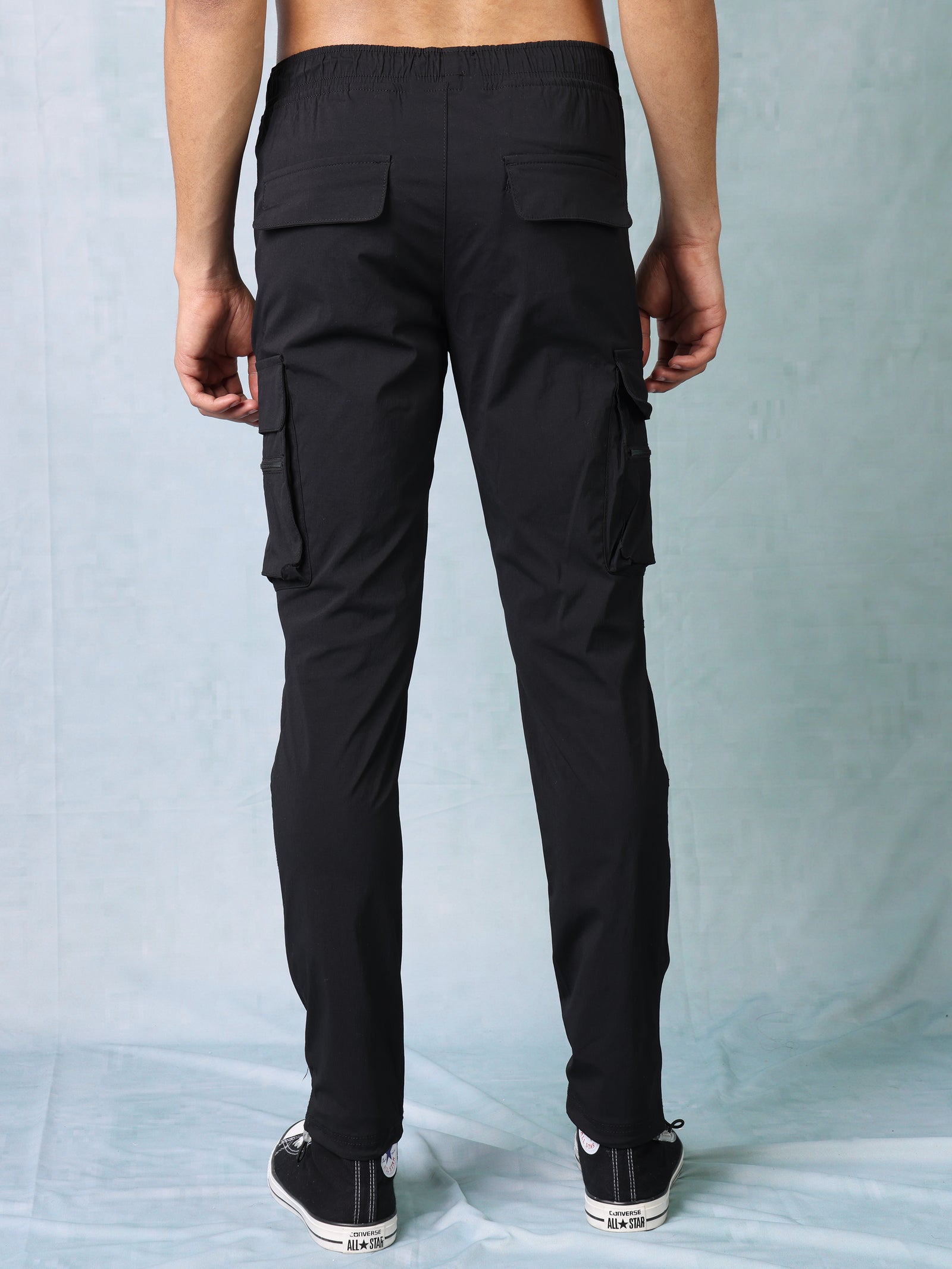 Men Black Parachute Cargo Pants