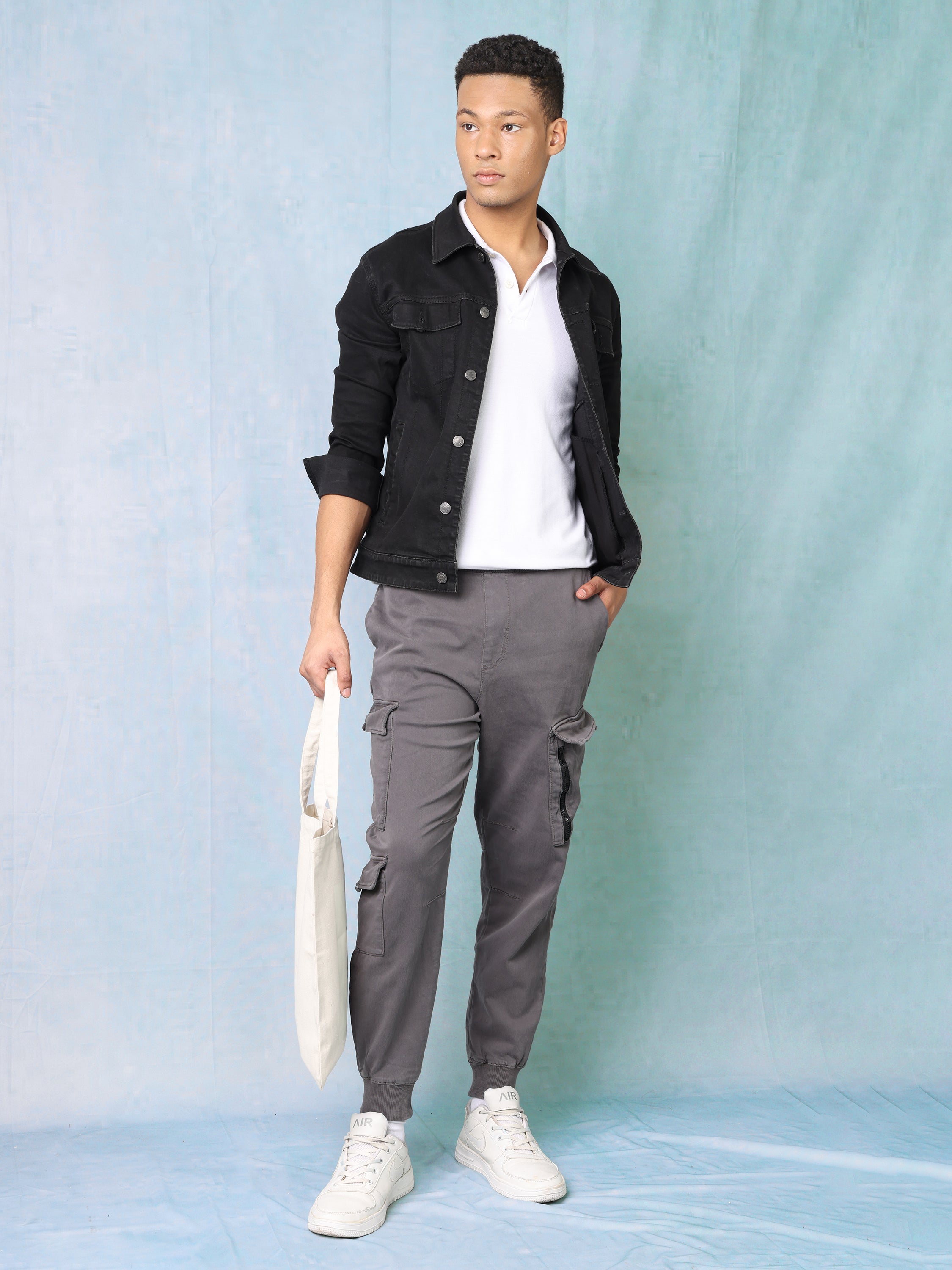 Men Dark Grey Regular Fit Cargo Pants