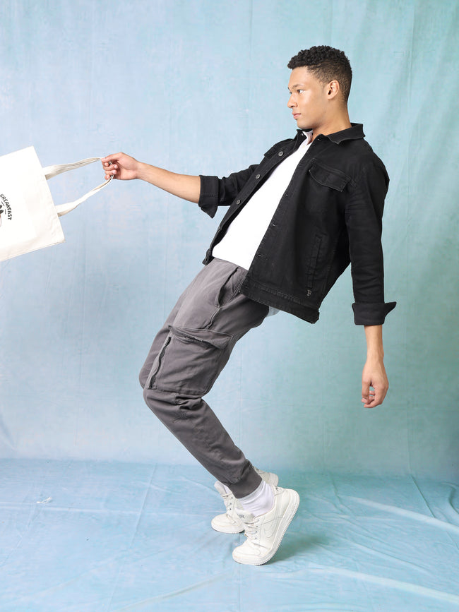 Men Dark Grey Regular Fit Cargo Pants