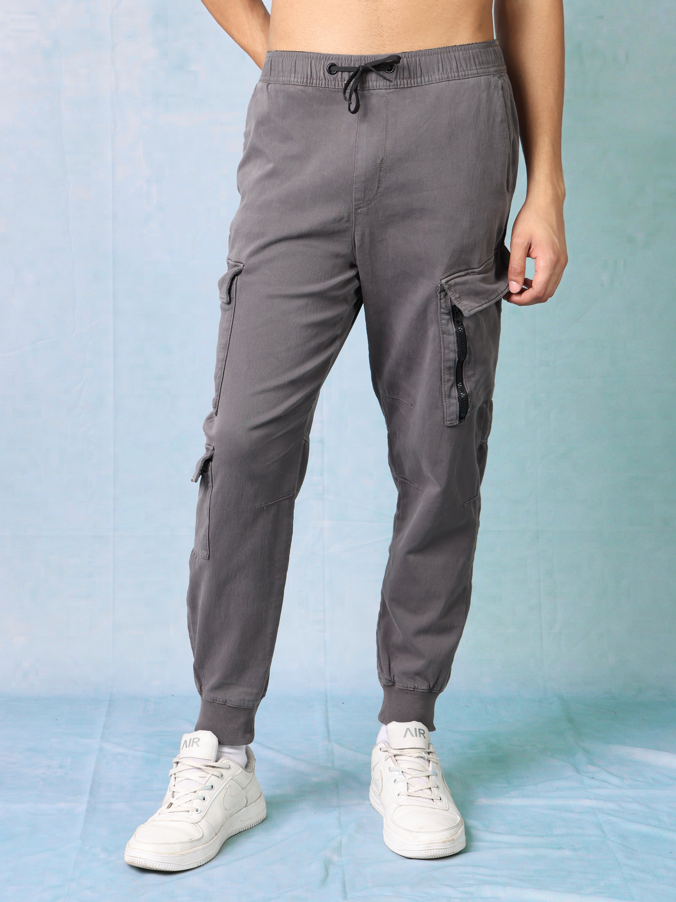 Men Dark Grey Regular Fit Cargo Pants