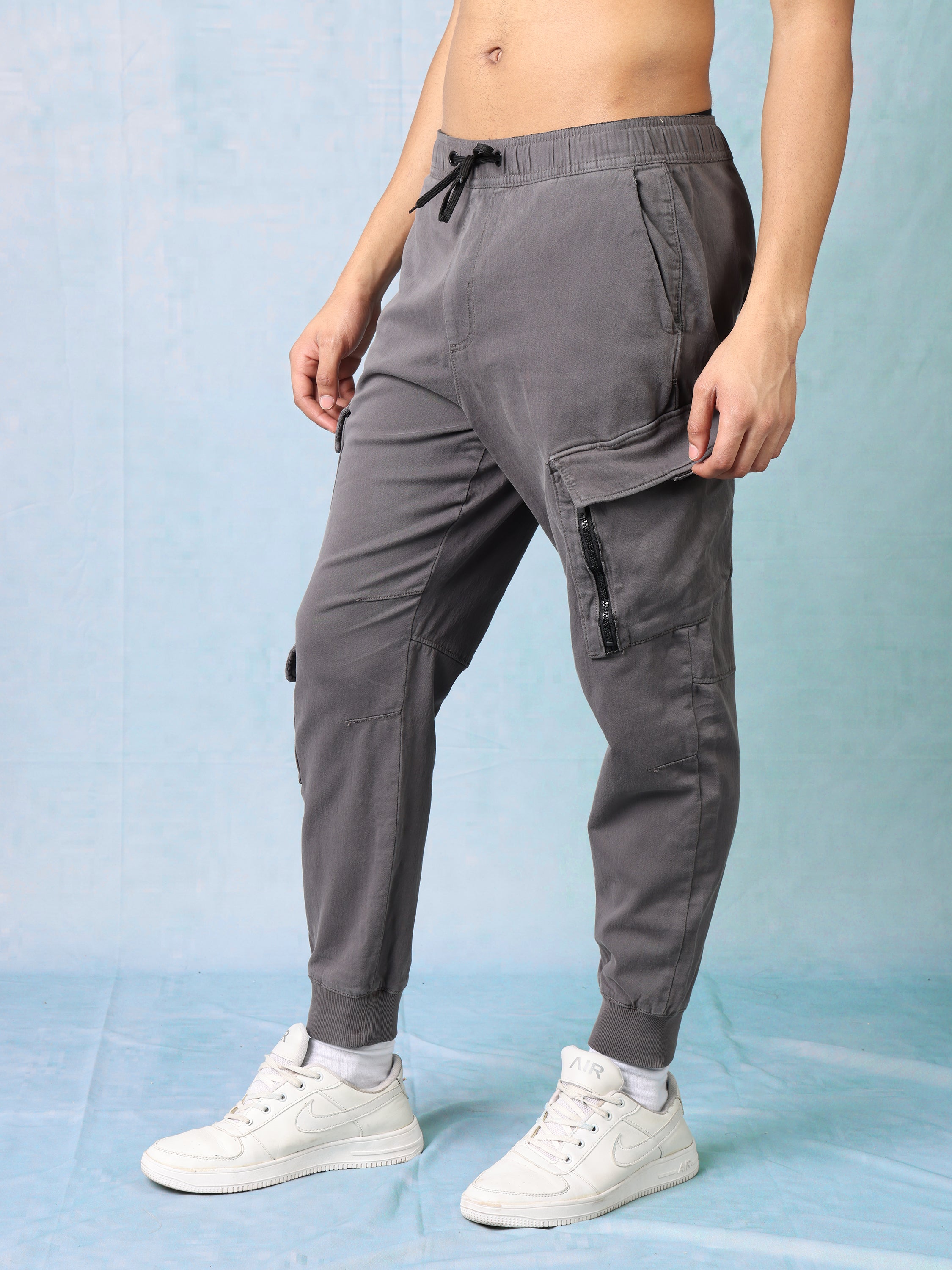 Men Dark Grey Regular Fit Cargo Pants