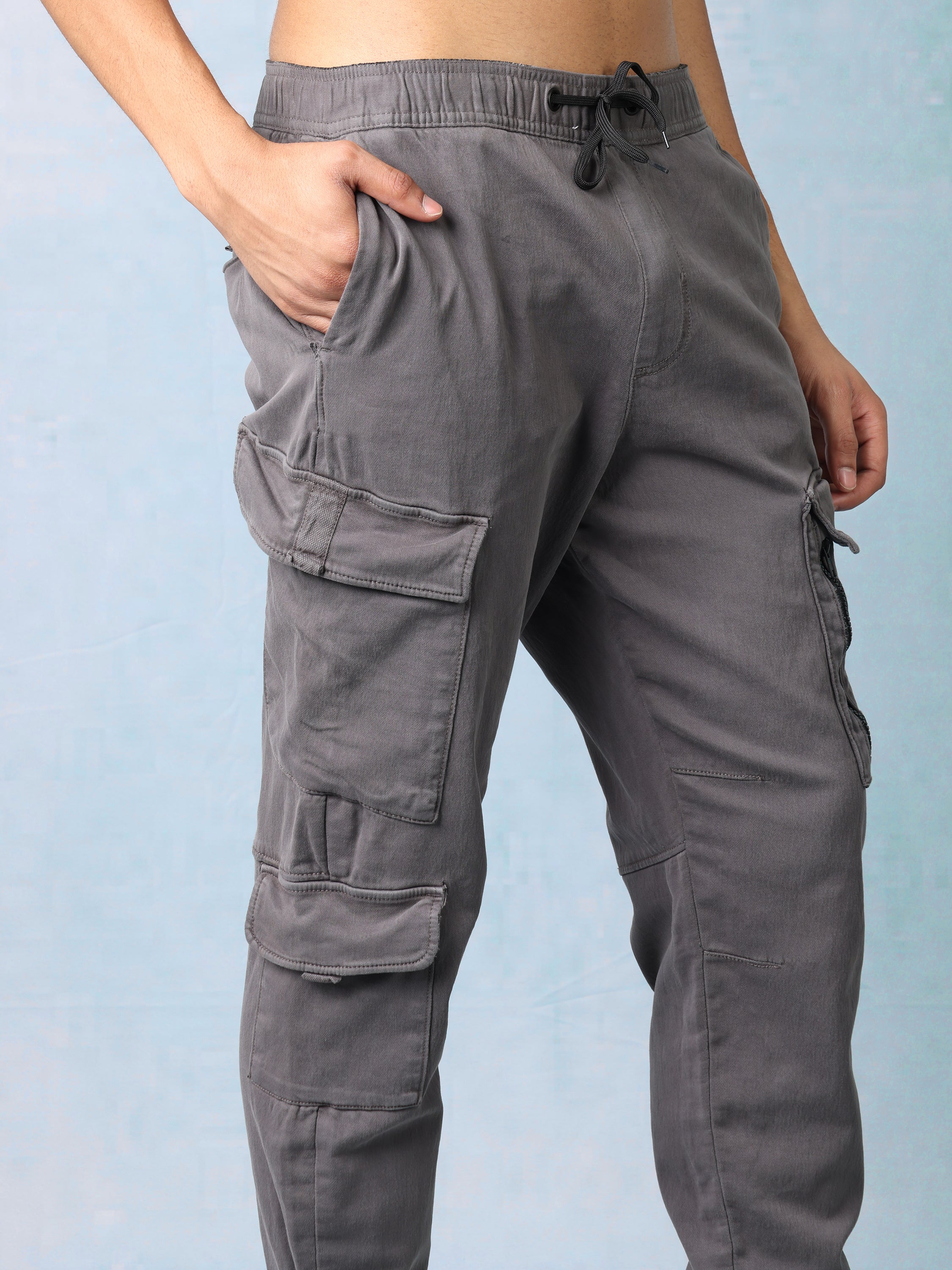 Men Dark Grey Regular Fit Cargo Pants