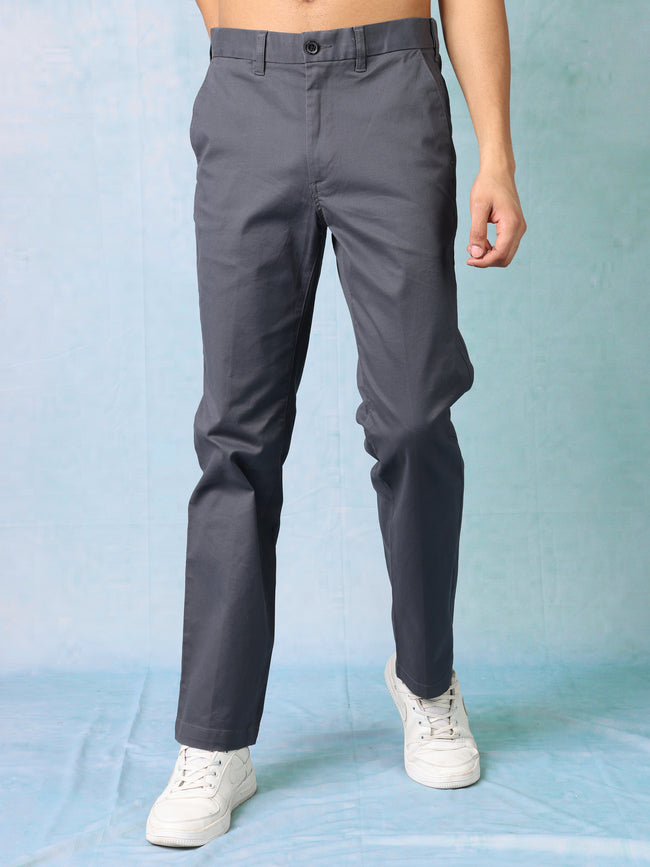 Men Black Mid Rise Trouser