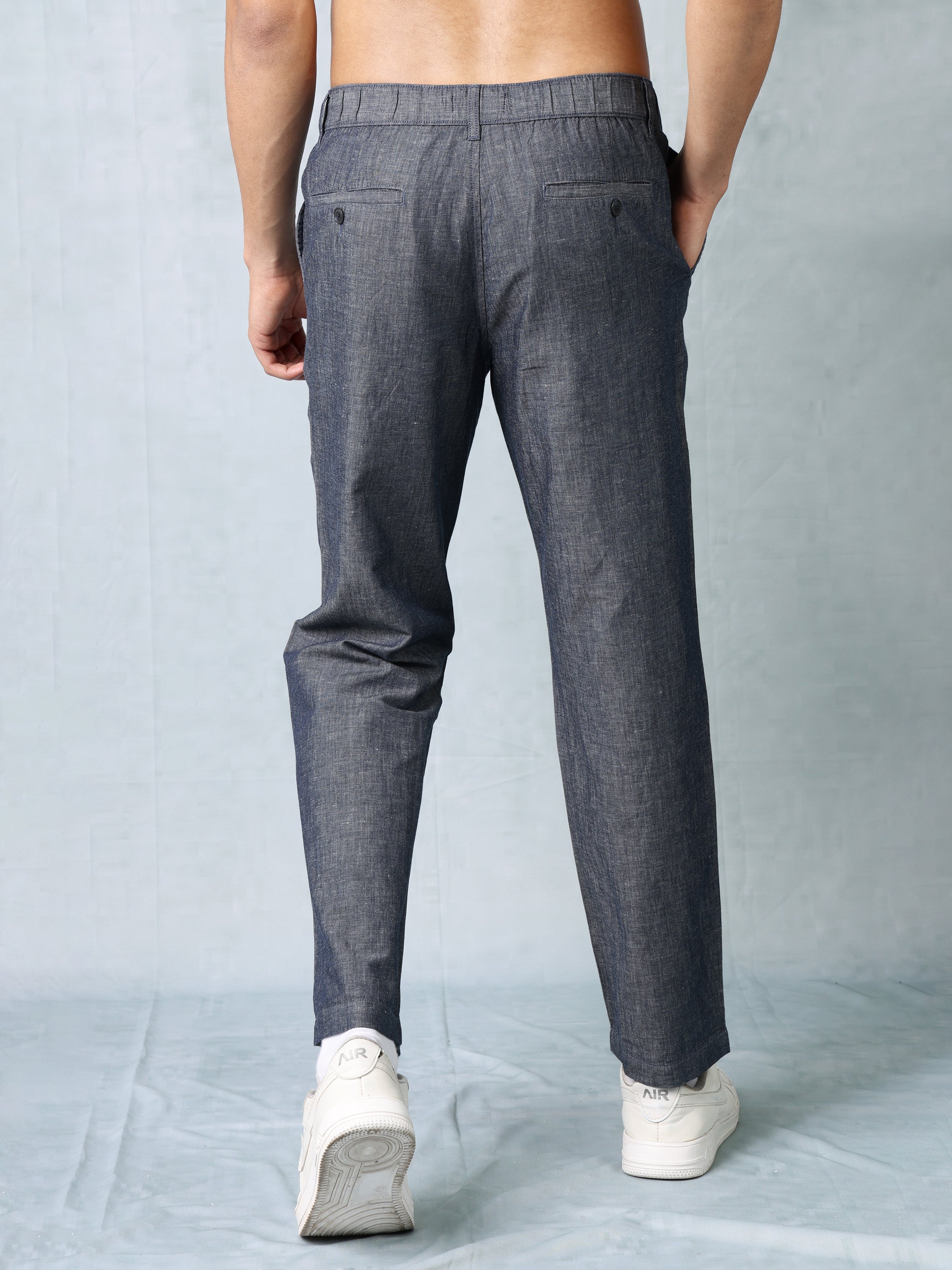 Men Chambray Blue Comfort Fit Pants