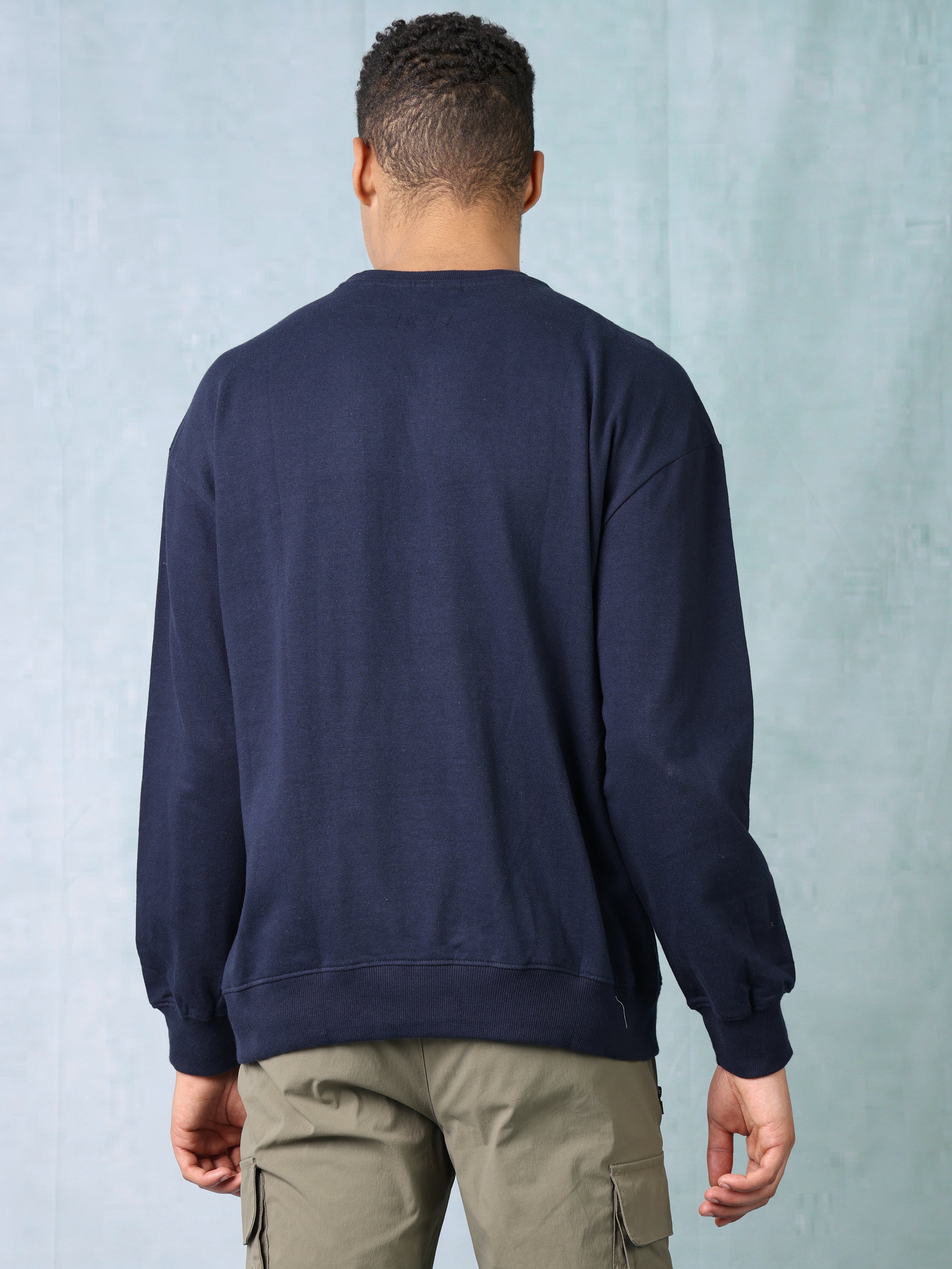 Men Navy Blue Oversized printed sweatshirt
