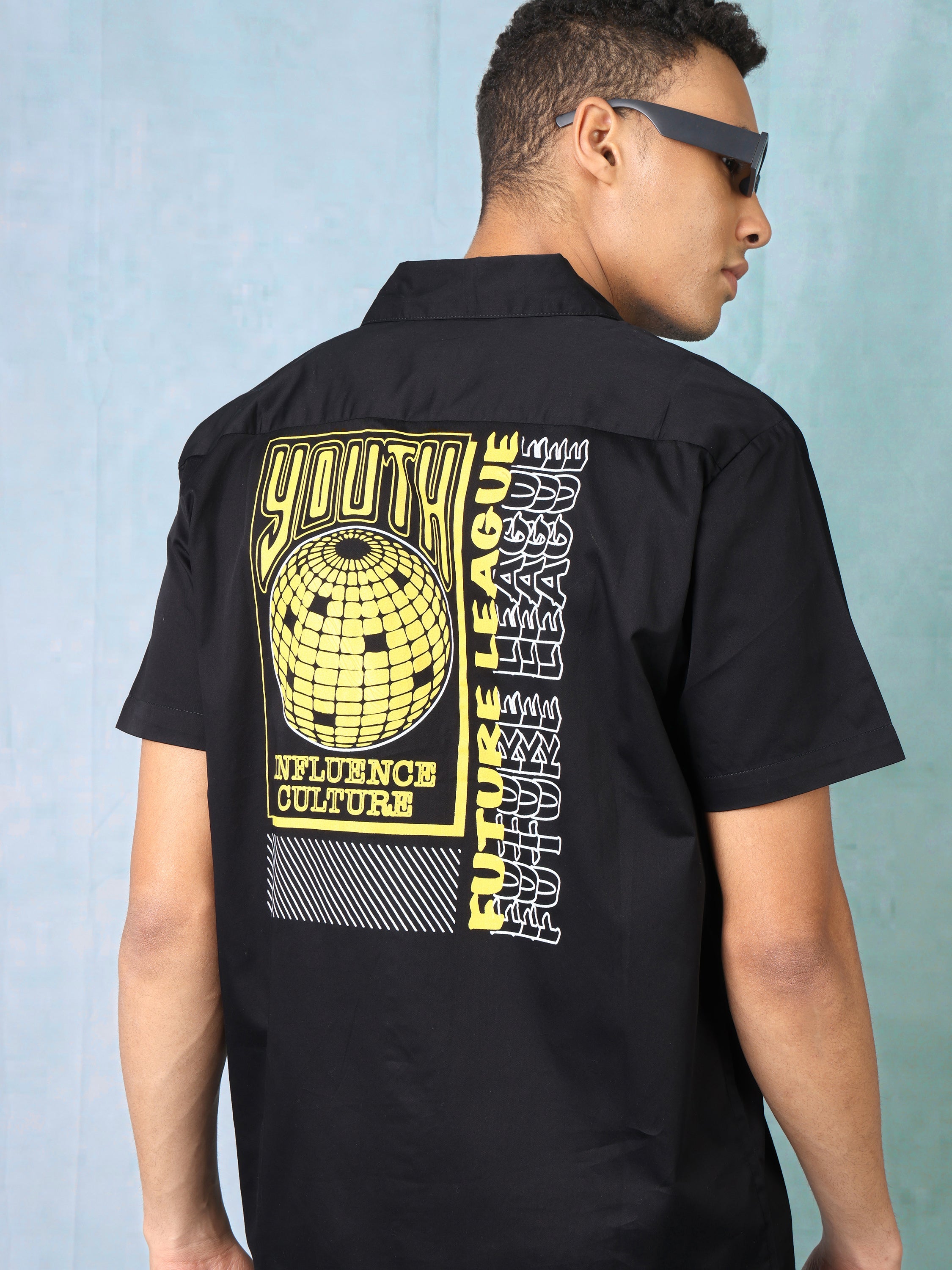Men Black Shirt with Printed Back