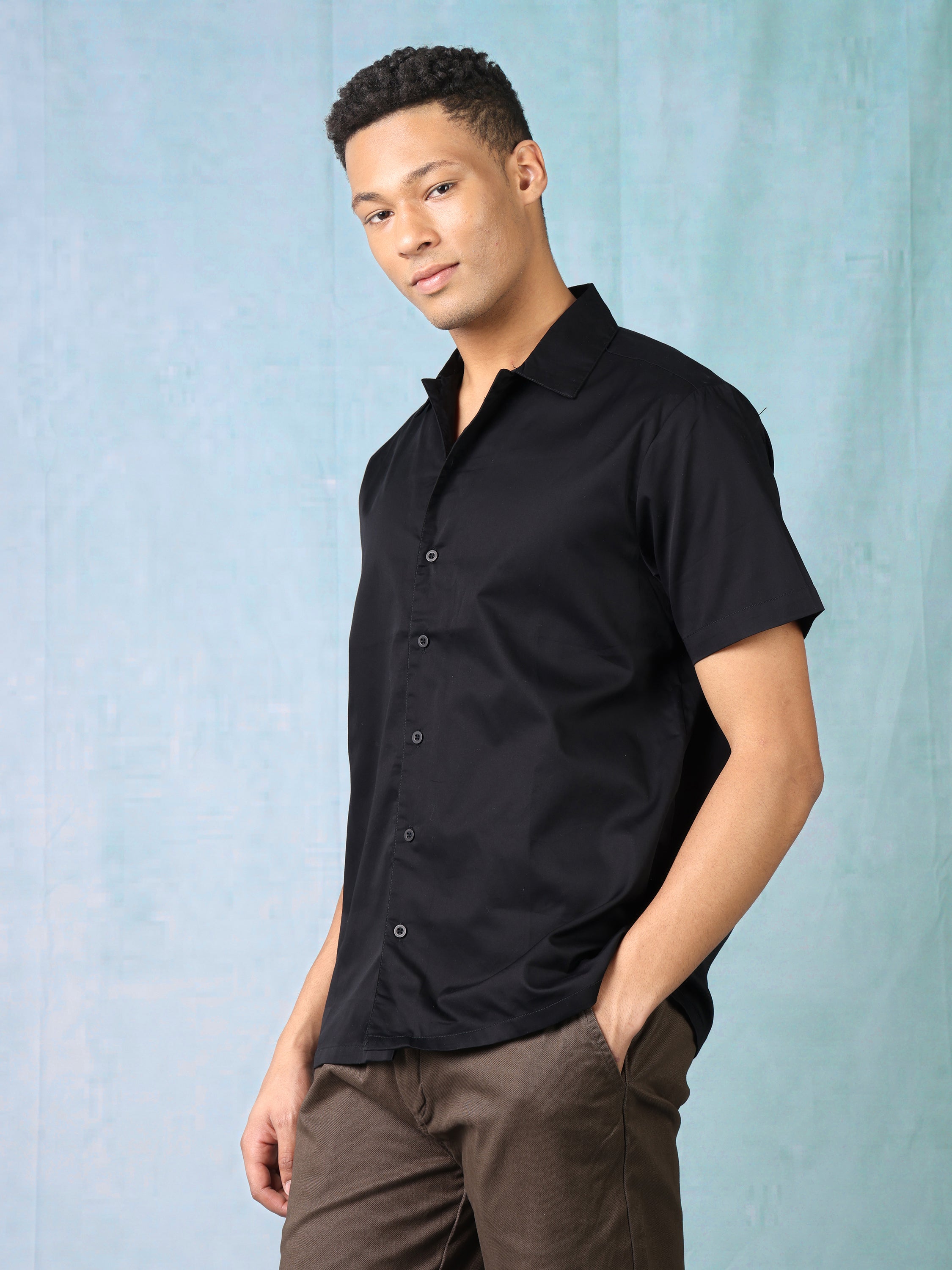 Men Black Shirt with Printed Back
