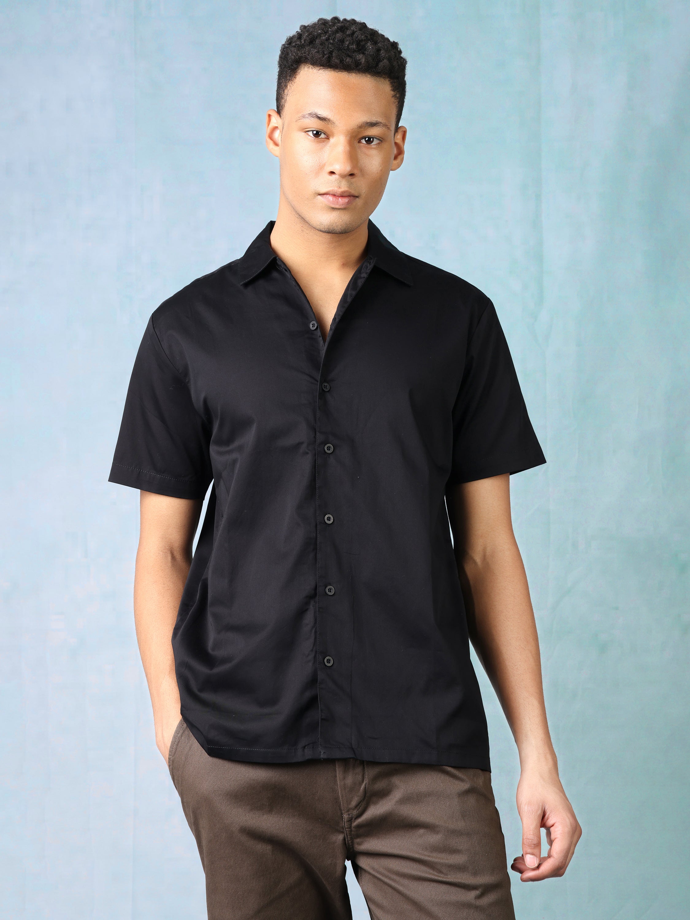 Men Black Shirt with Printed Back