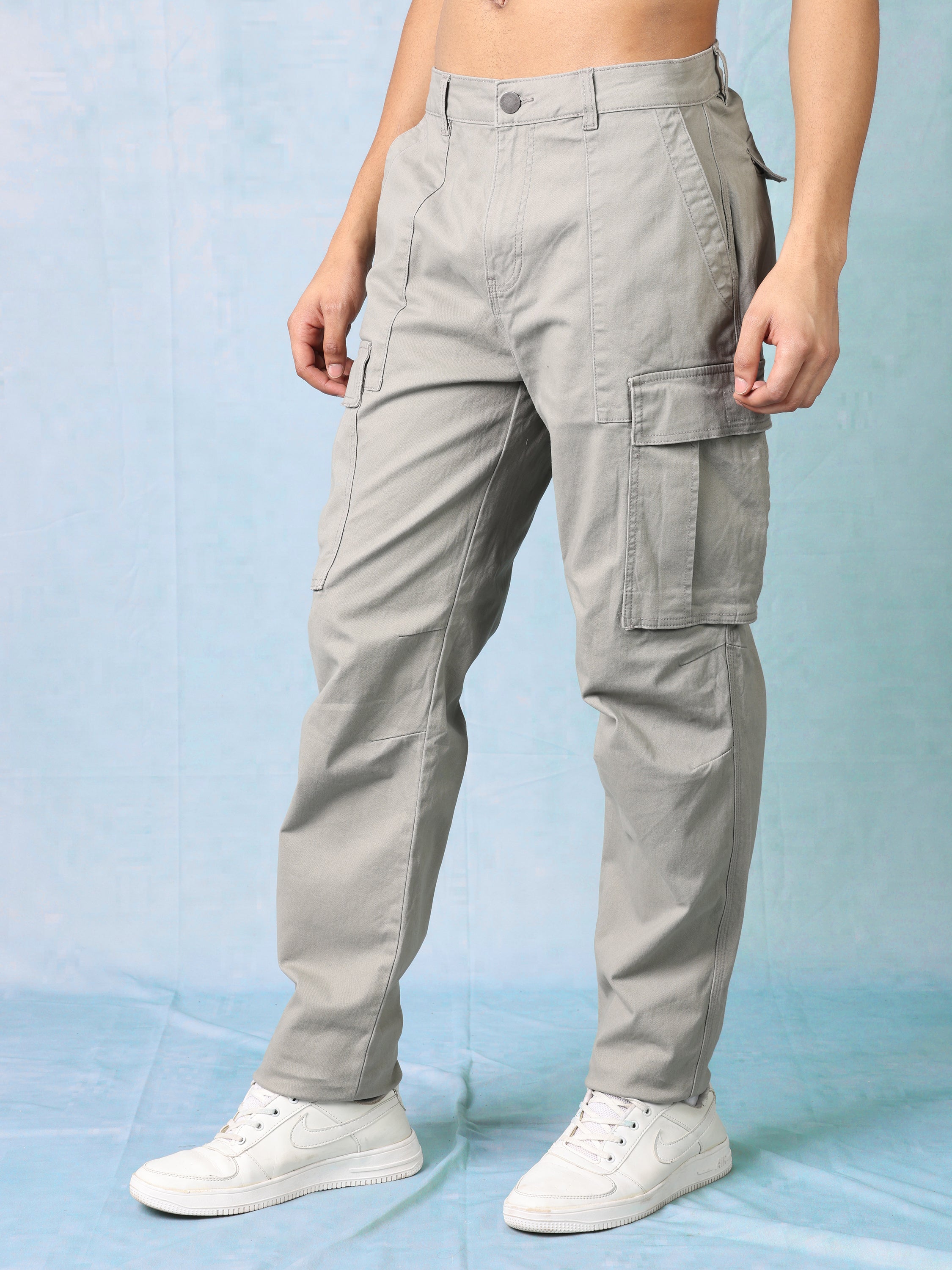 Men Grey Regular Fit Cargo Pants