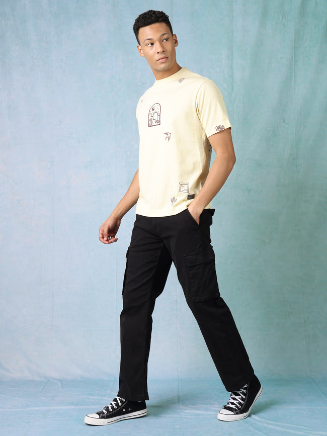 Men Black Regular Fit Cargos Pants