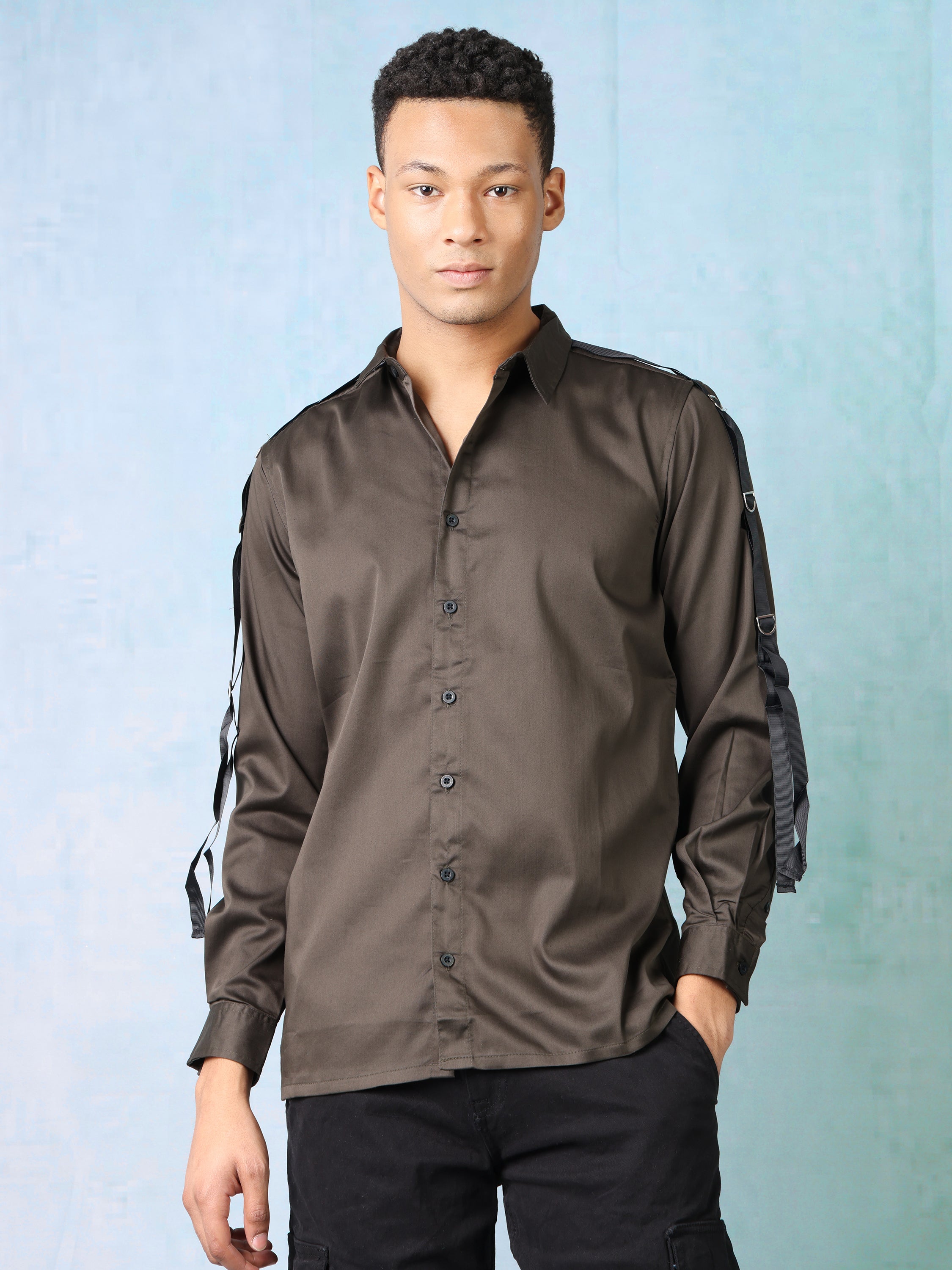 Men Olive Slim Fit Shirt