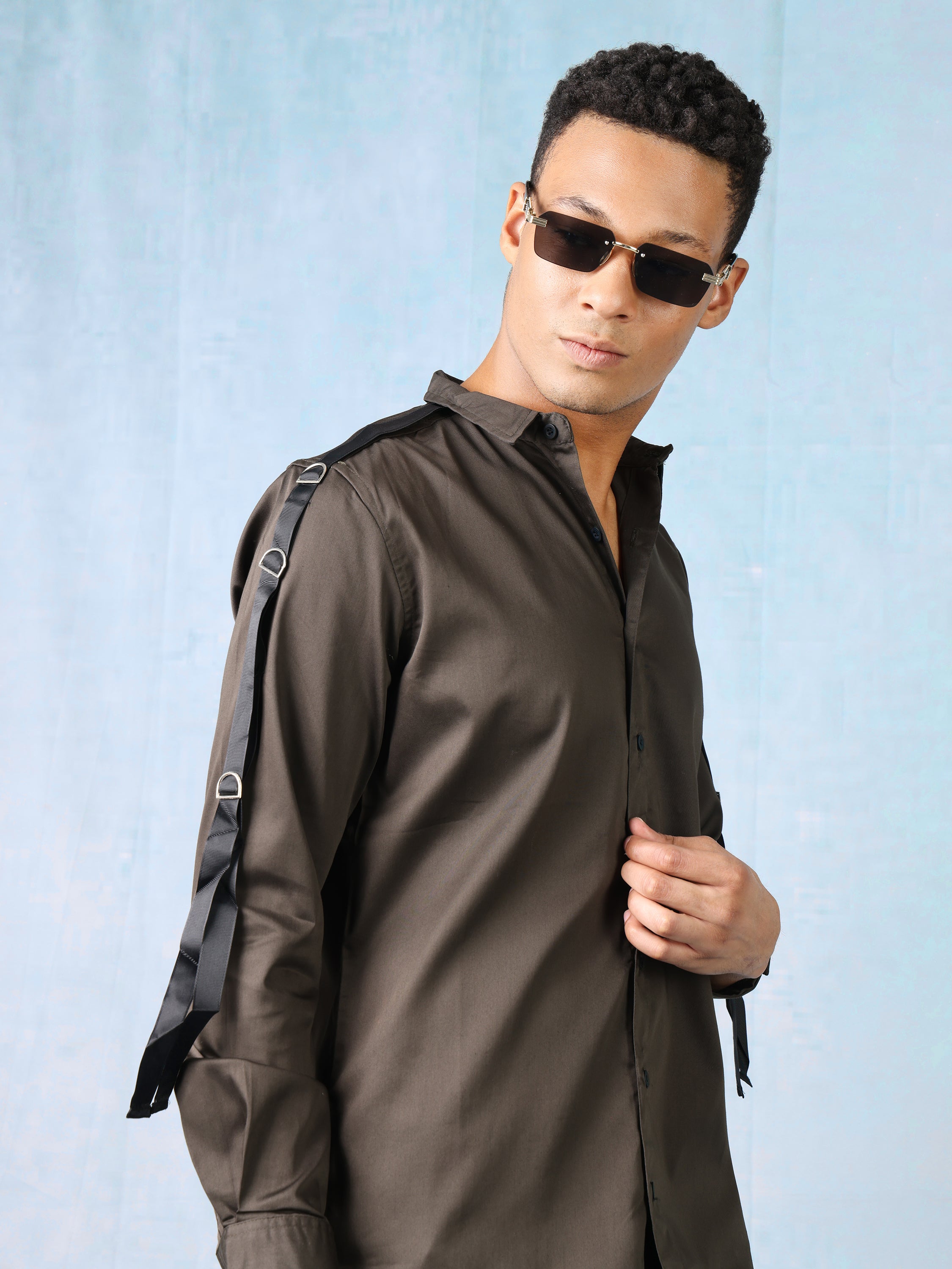 Men Olive Slim Fit Shirt