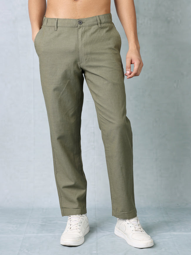 Men Olive Comfort Fit Pants