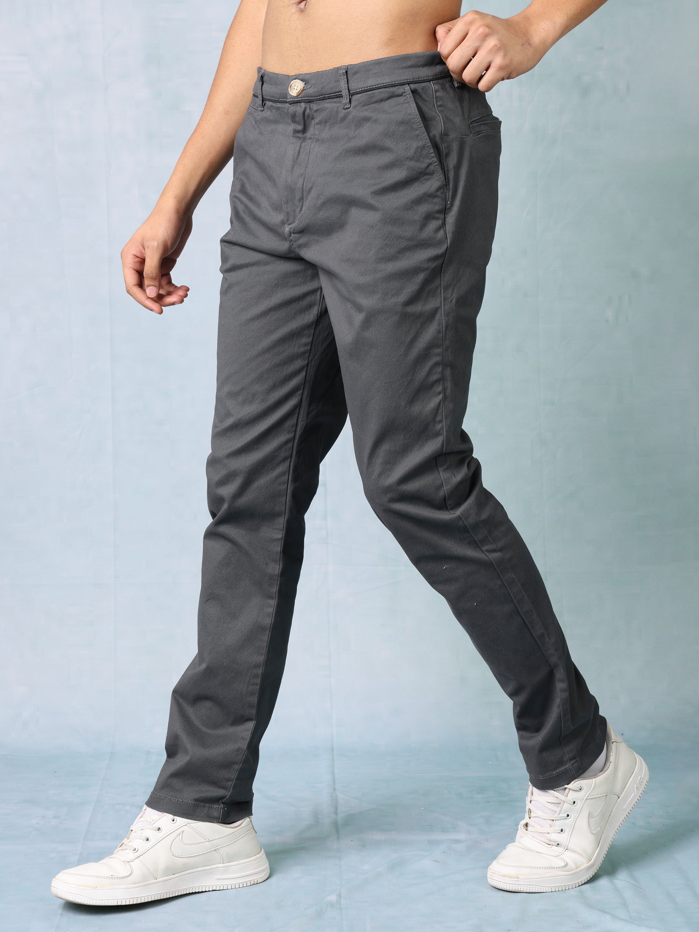 Men Dark Grey Regular Fit Trouser