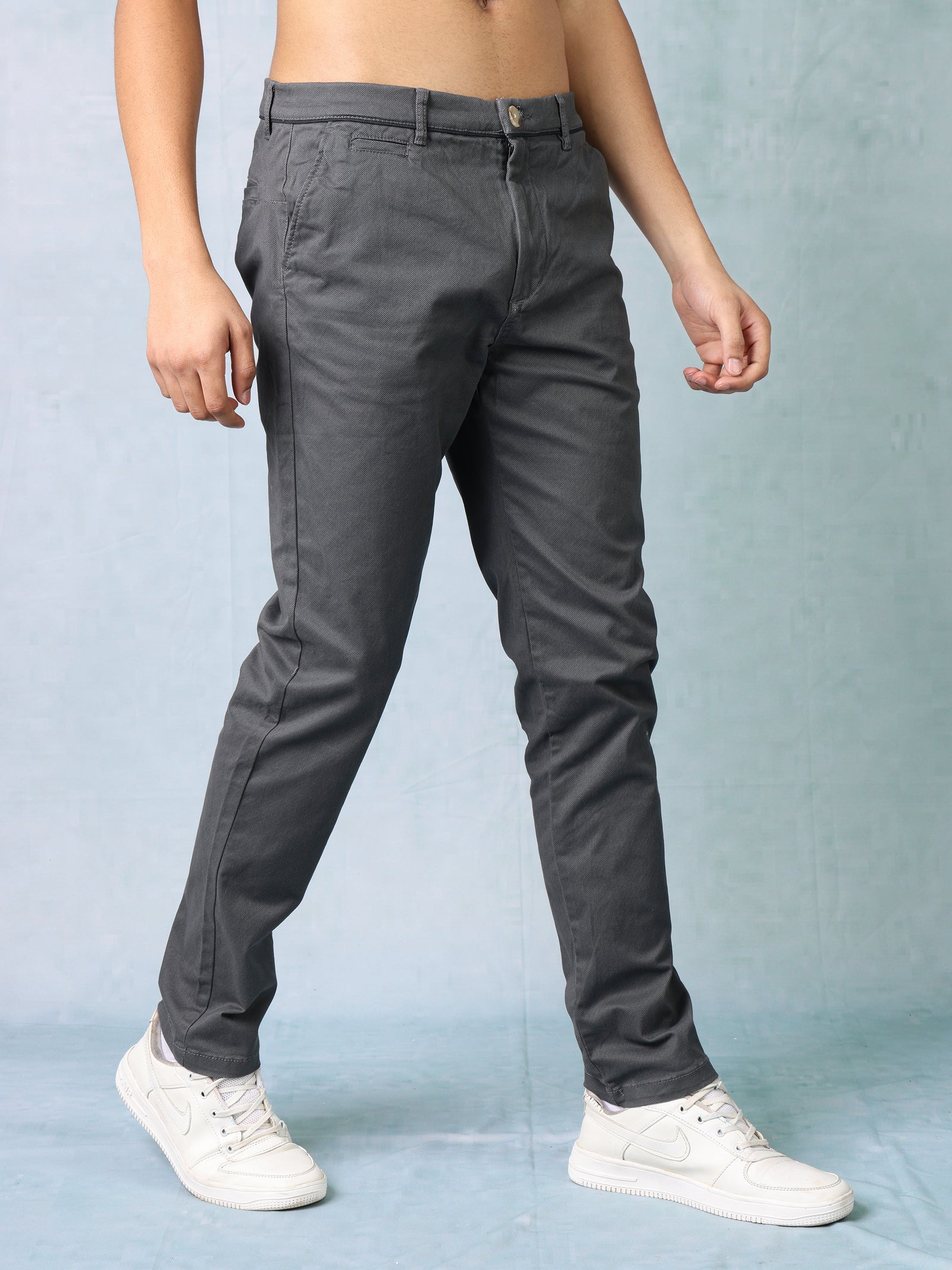 Men Dark Grey Regular Fit Trouser