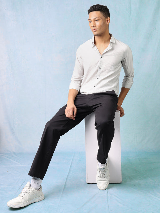Men Black Regular Fit Casual Pants