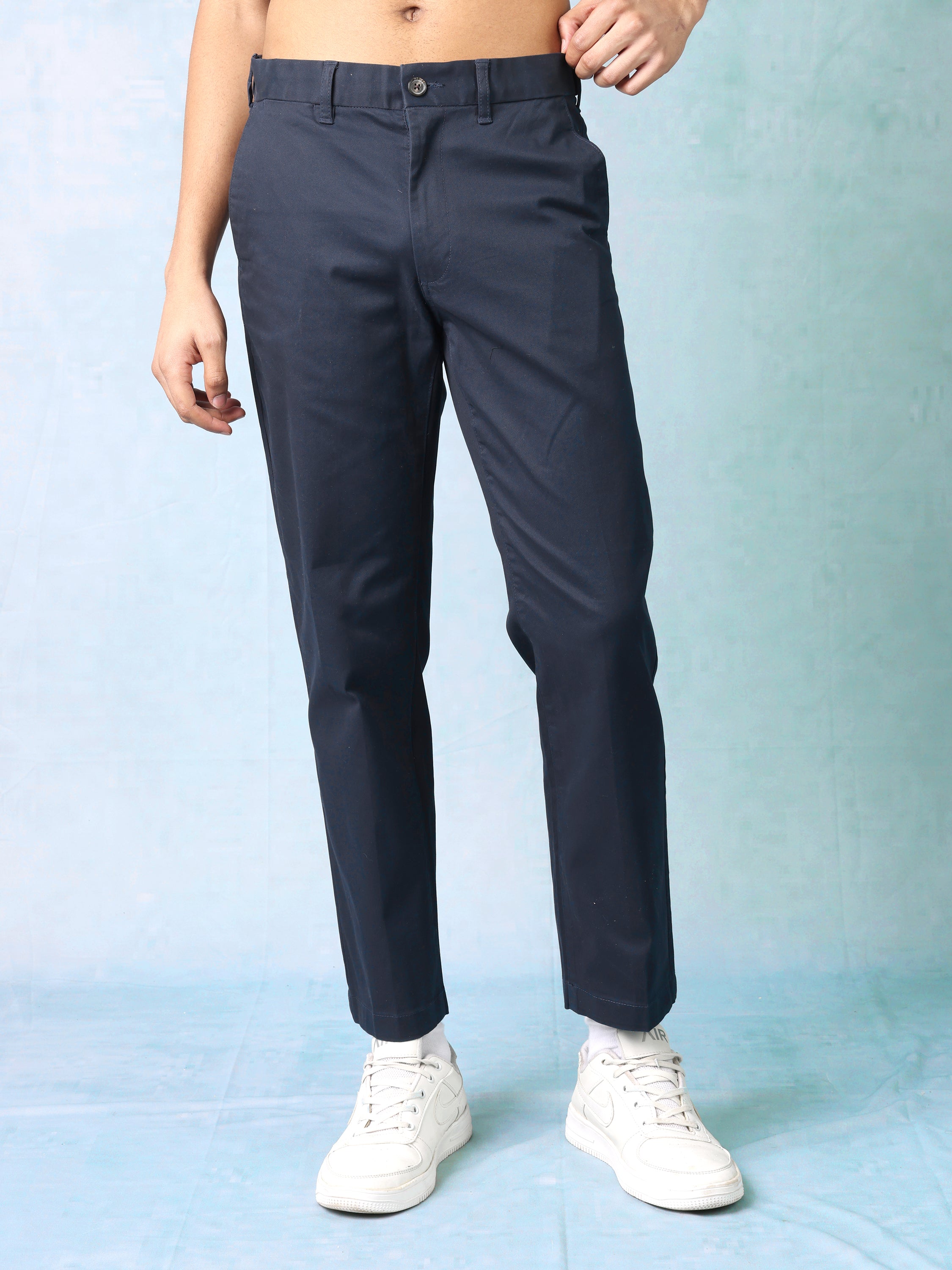 Men Black Mid-Rise Pants