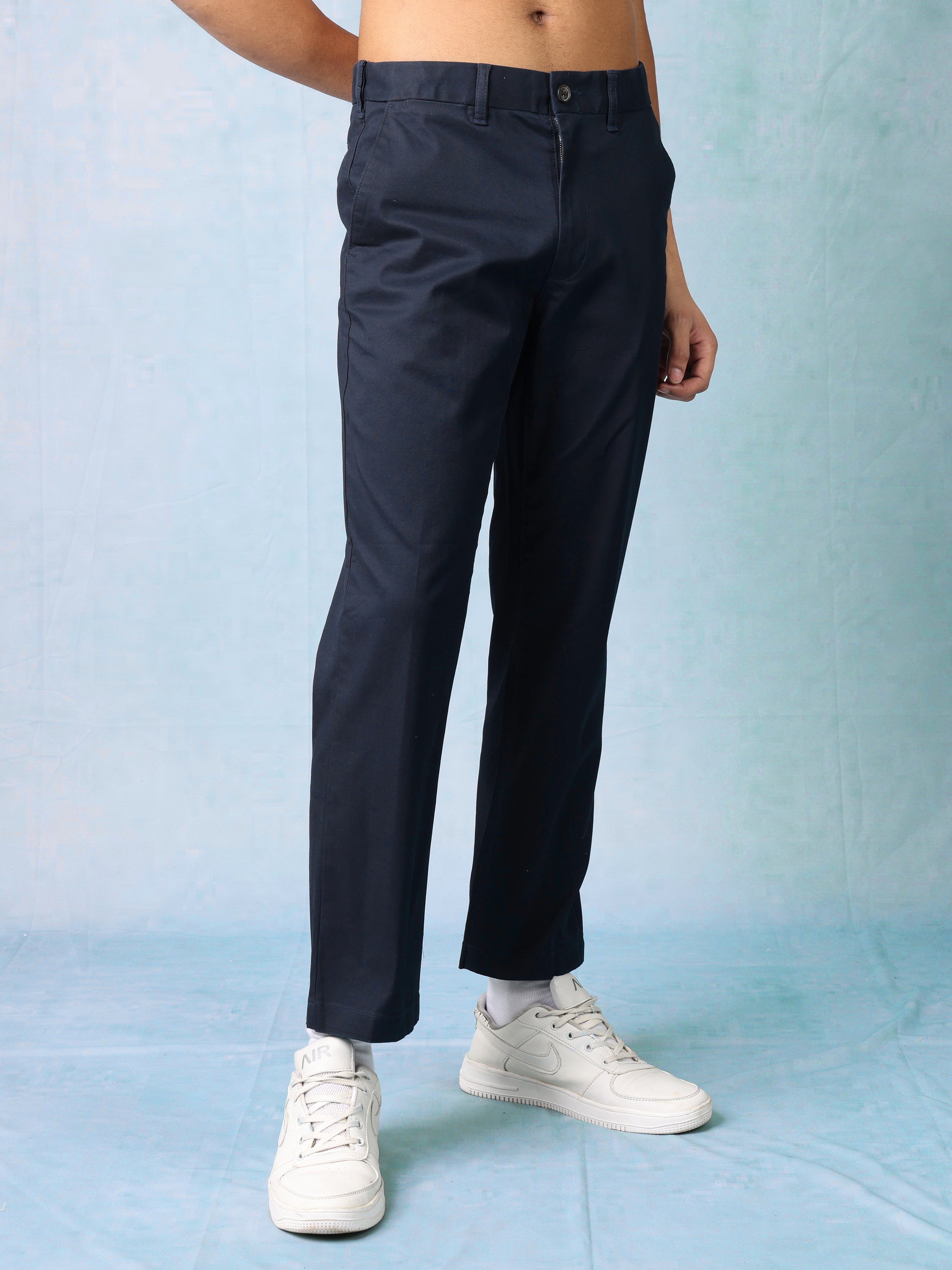 Men Black Mid-Rise Pants