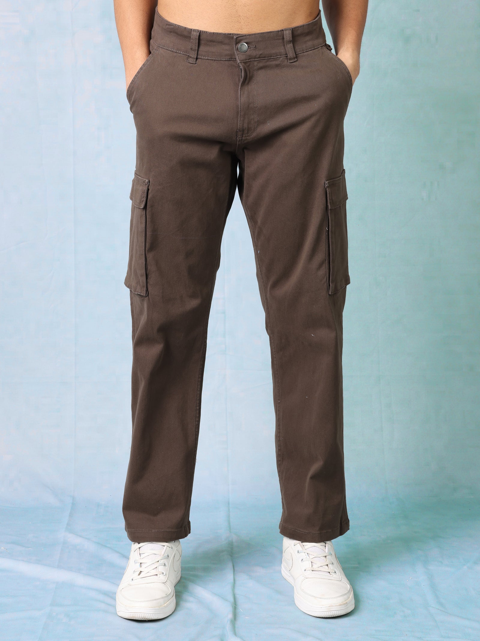 Men Brown Mid Rise Cargo Pants