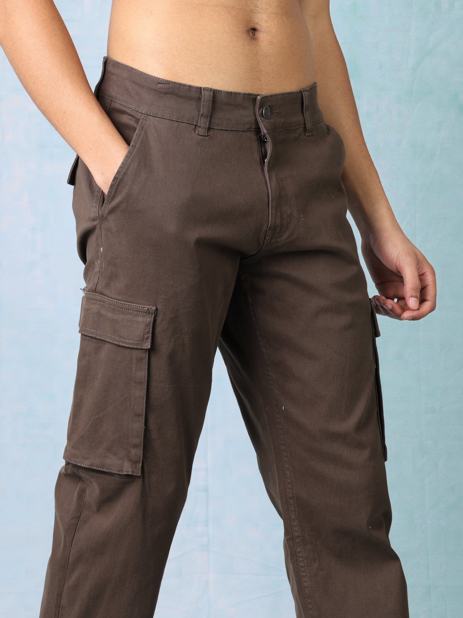 Men Brown Mid Rise Cargo Pants