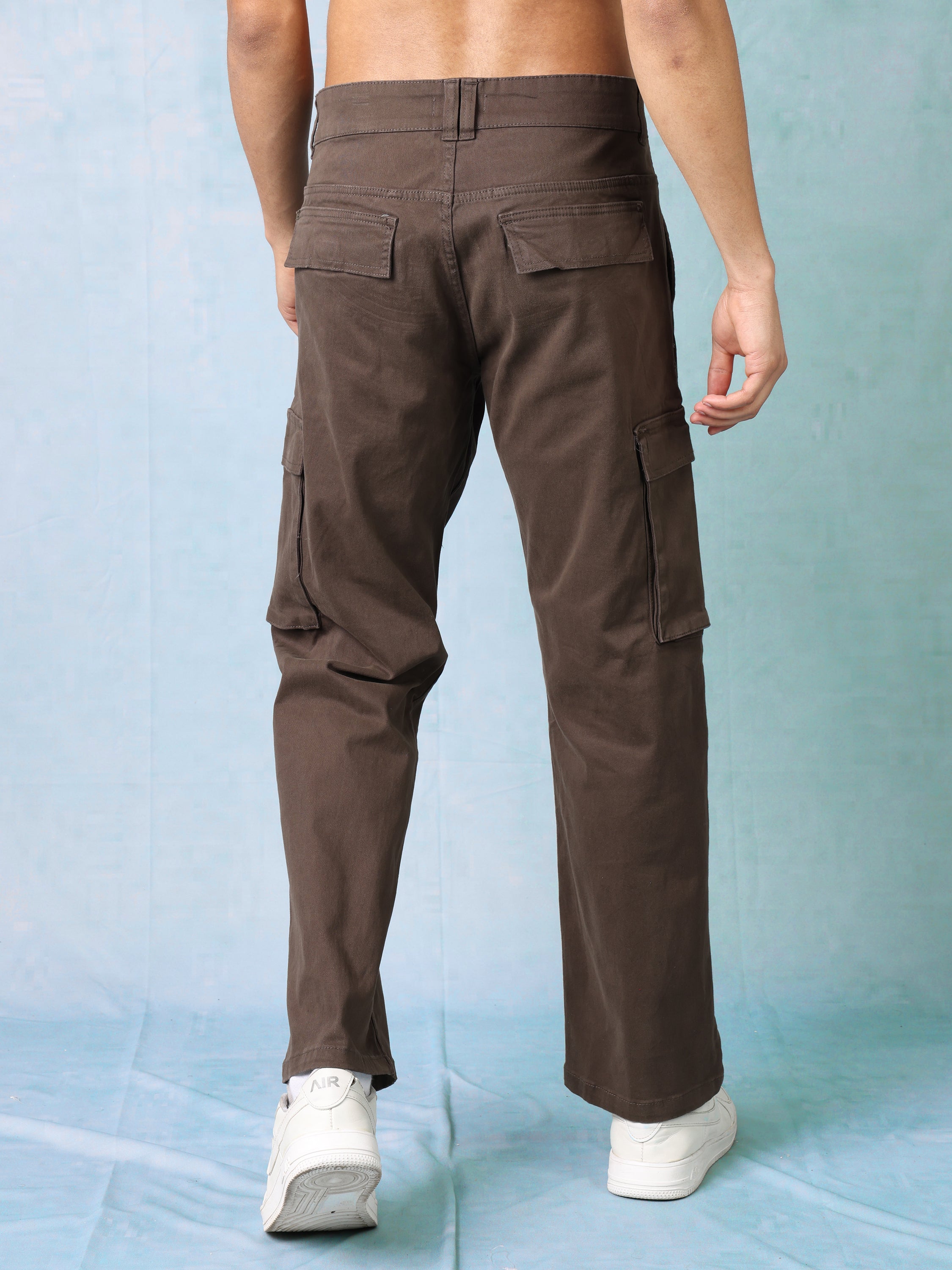 Men Brown Mid Rise Cargo Pants