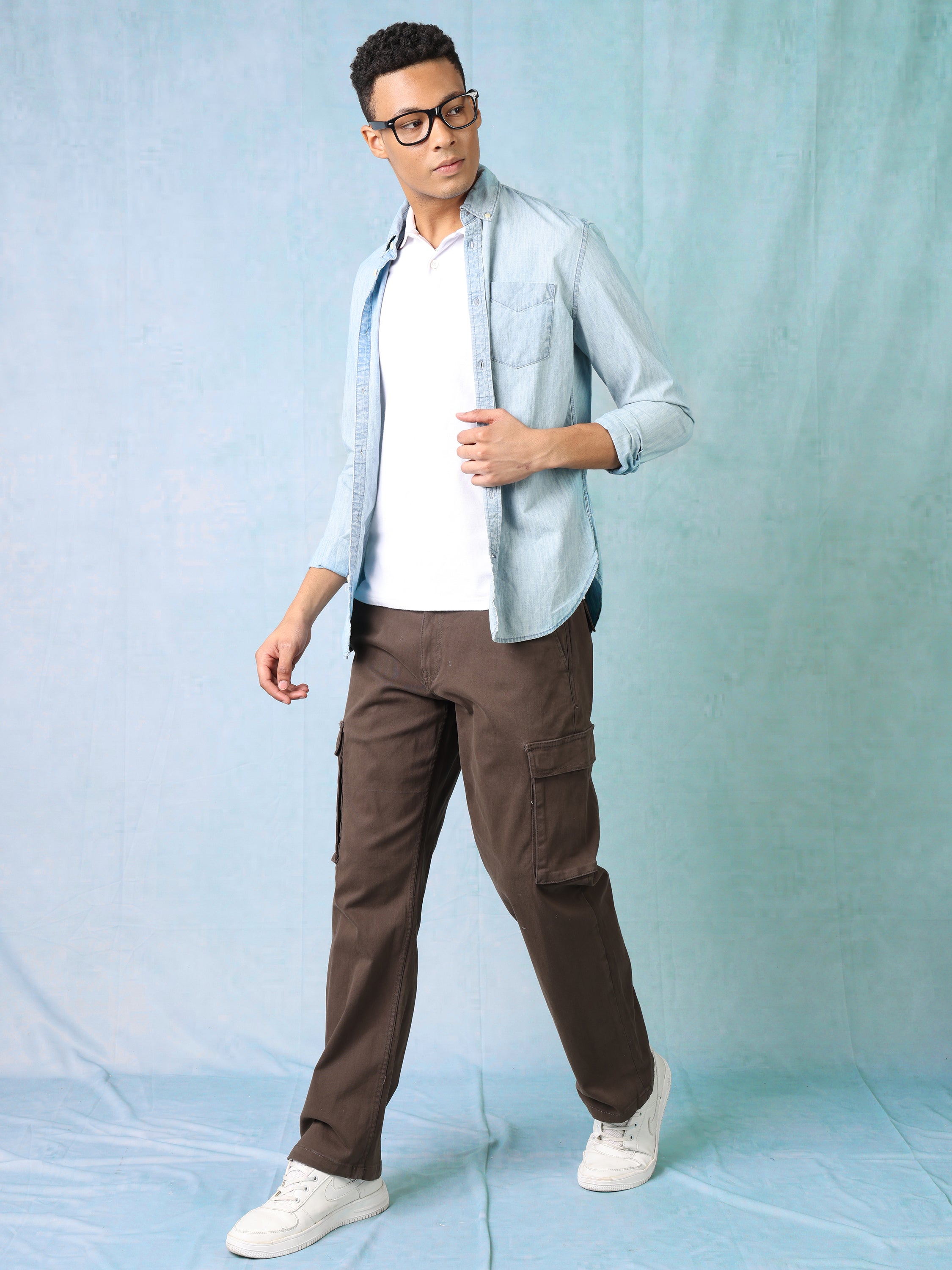 Men Brown Mid Rise Cargo Pants