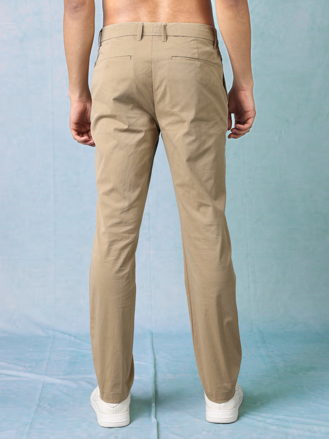 Men Beige Mid Rise Regular Fit Trouser