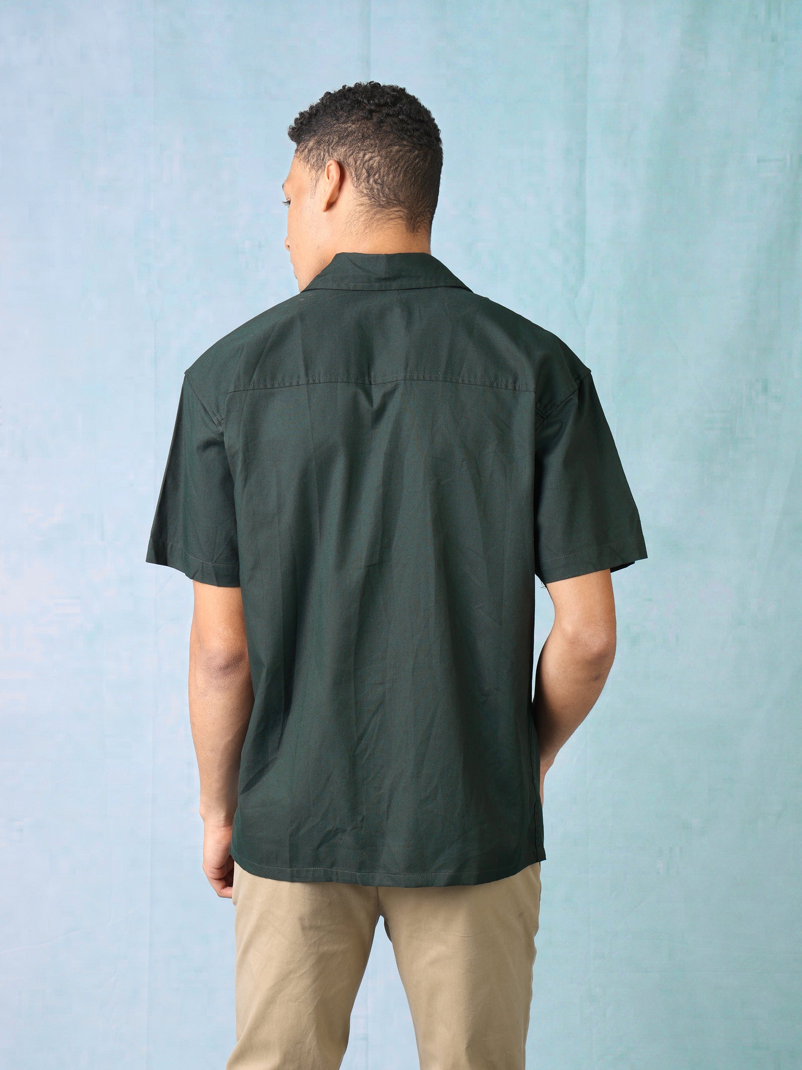 Men Bottle Green Oversized Shirt with concealed front button placket