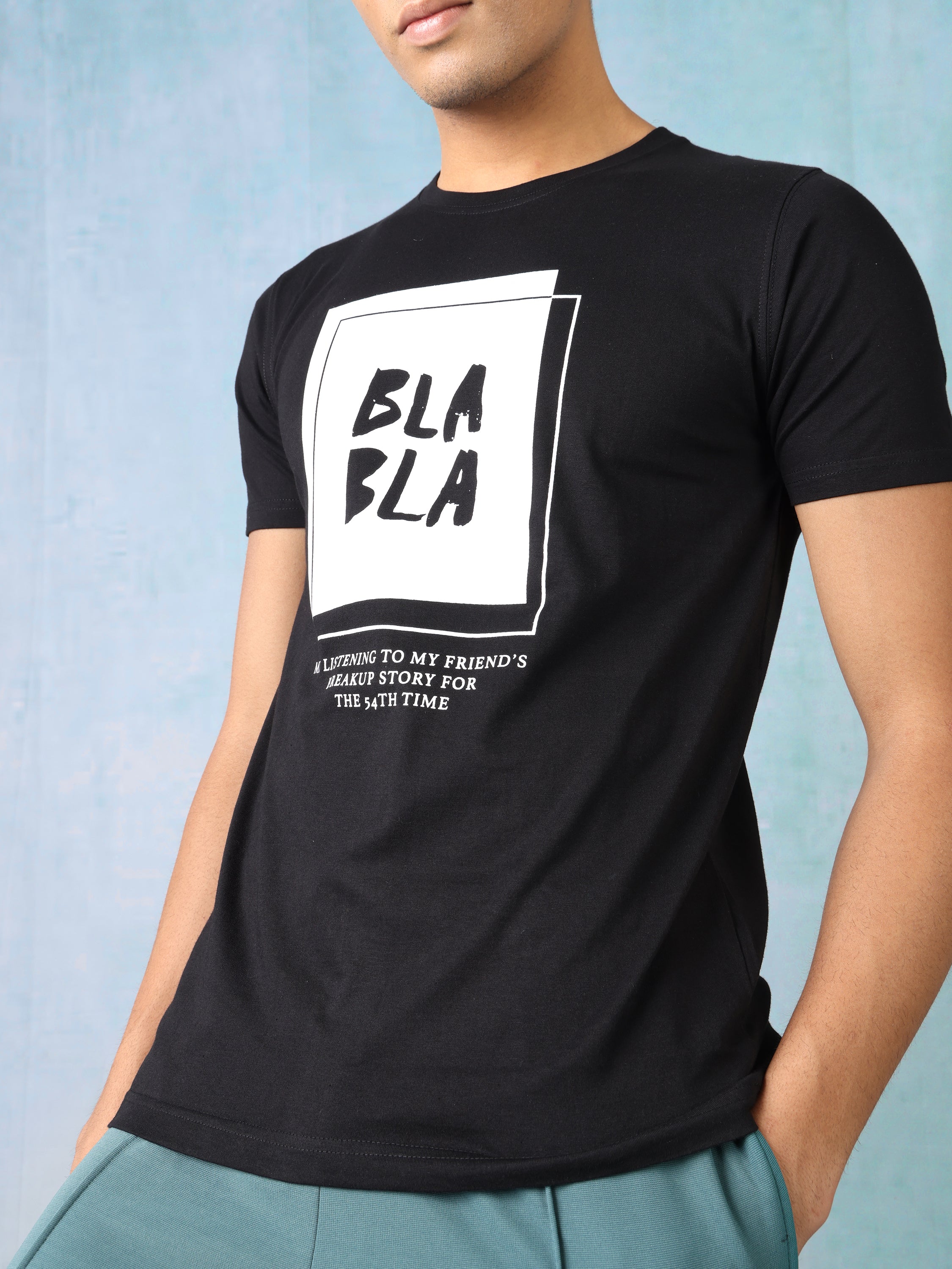 Men Black Bla Bla T-Shirt