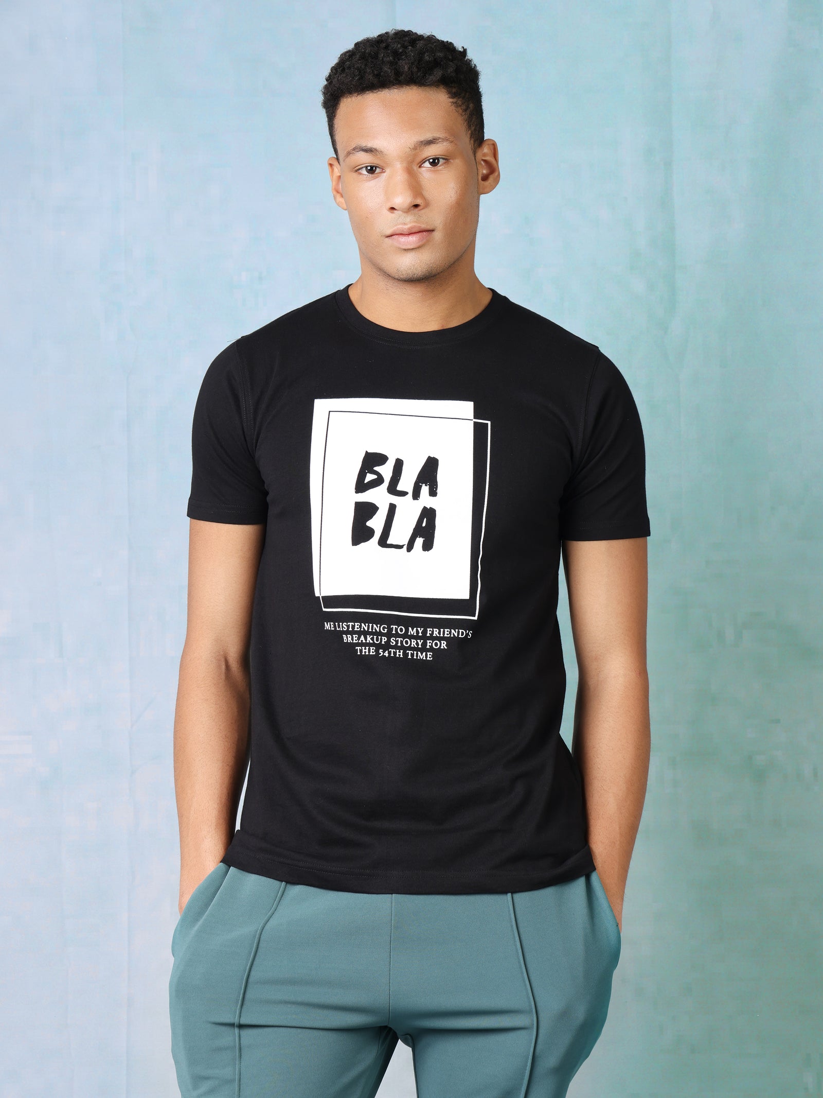 Men Black Bla Bla T-Shirt