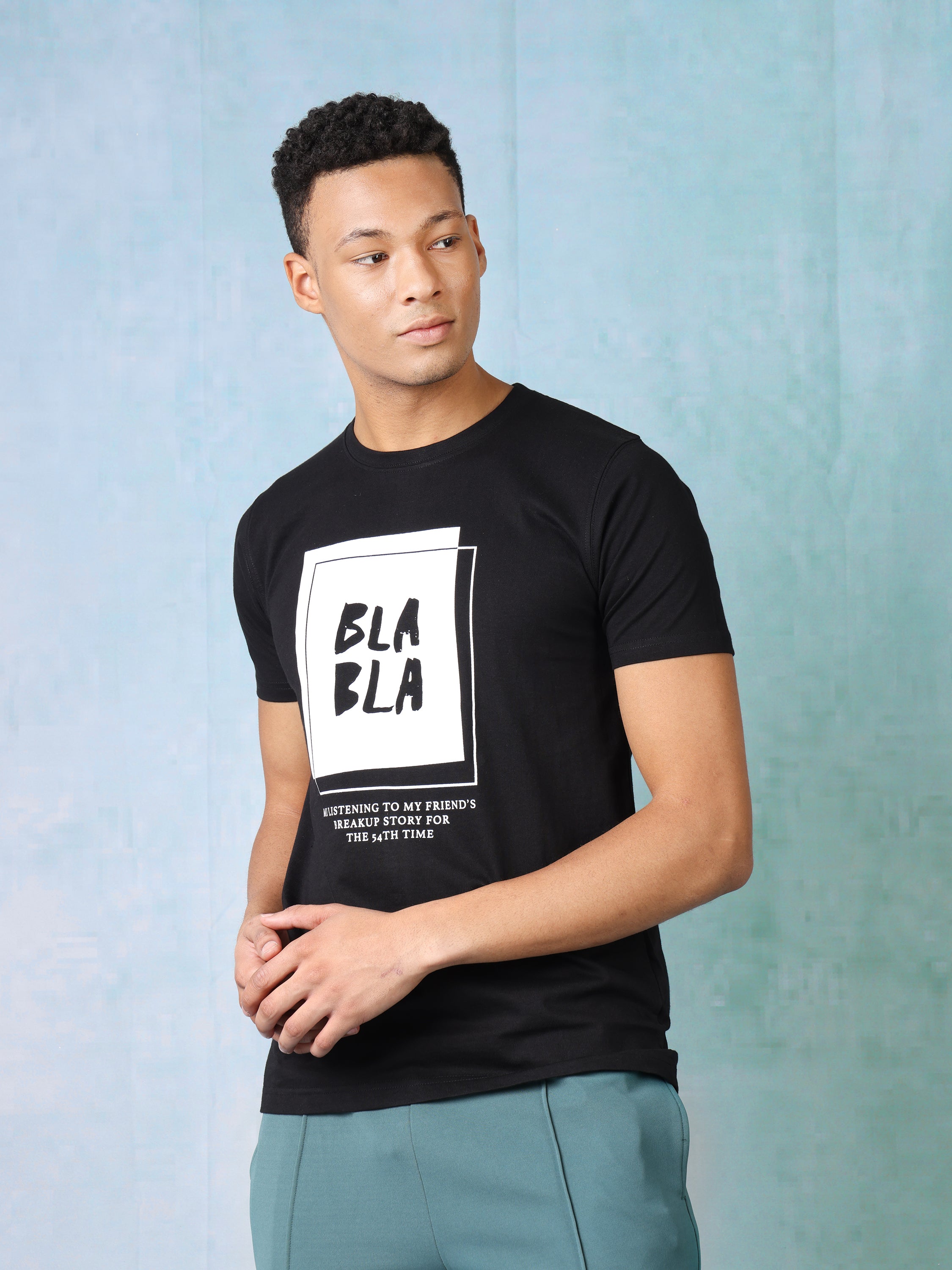 Men Black Bla Bla T-Shirt