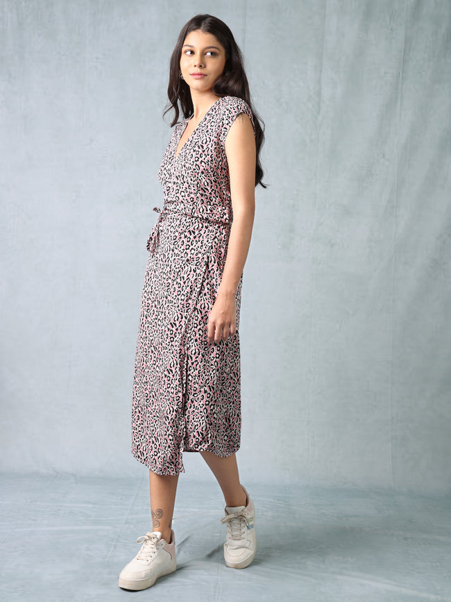 Women Leapord Print Warp Dress
