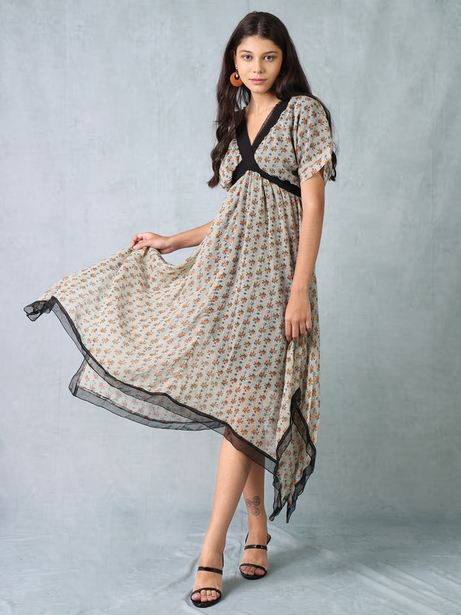 Women Printed Flared High Low Hem Dress